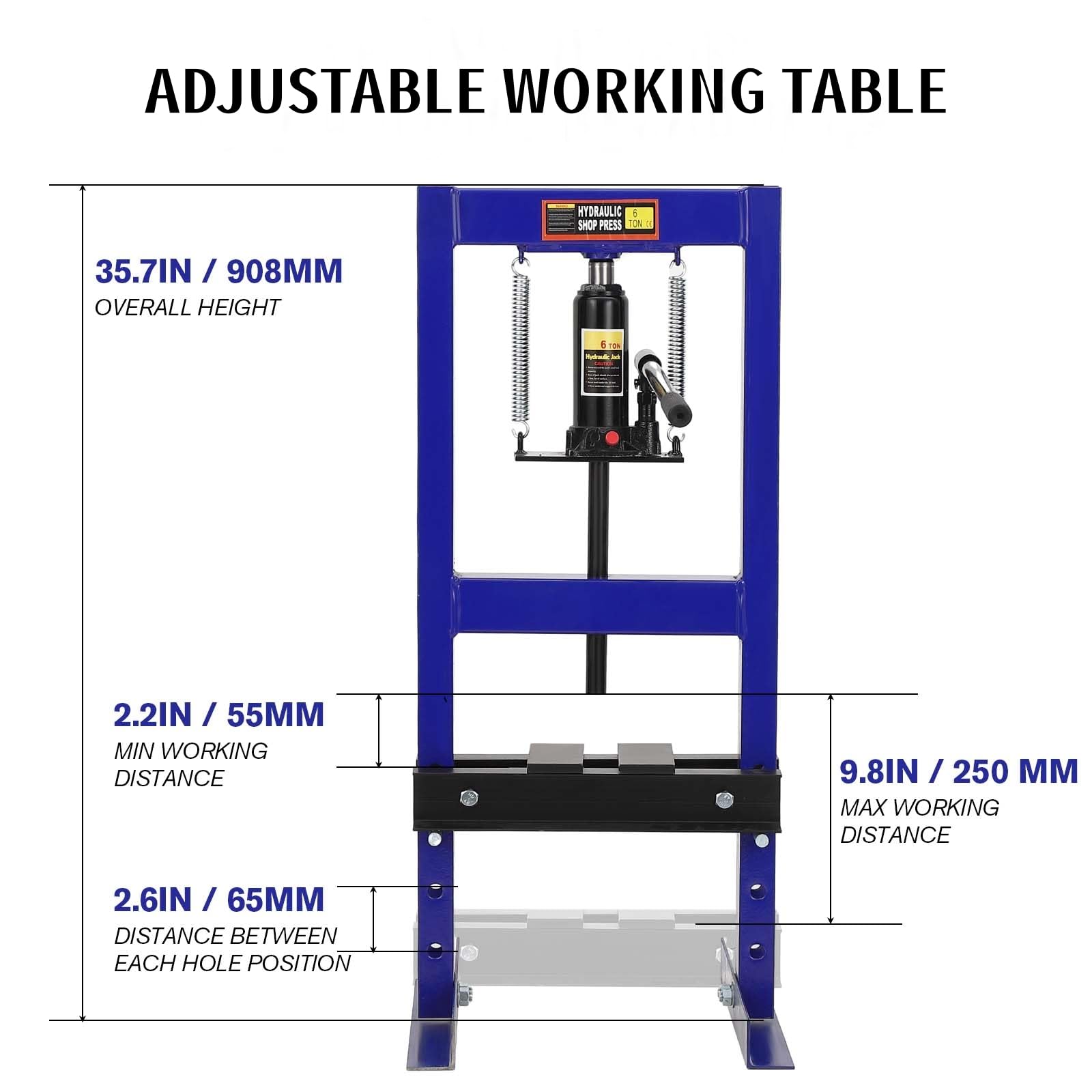 6 Ton H-Frame Hydraulic Shop Press with Adjustable Height & 2 Steel Press Plates - Heavy Duty Metal Bending, Bearing Removal, and Auto Repair Tool for Home Garage & Workshop
