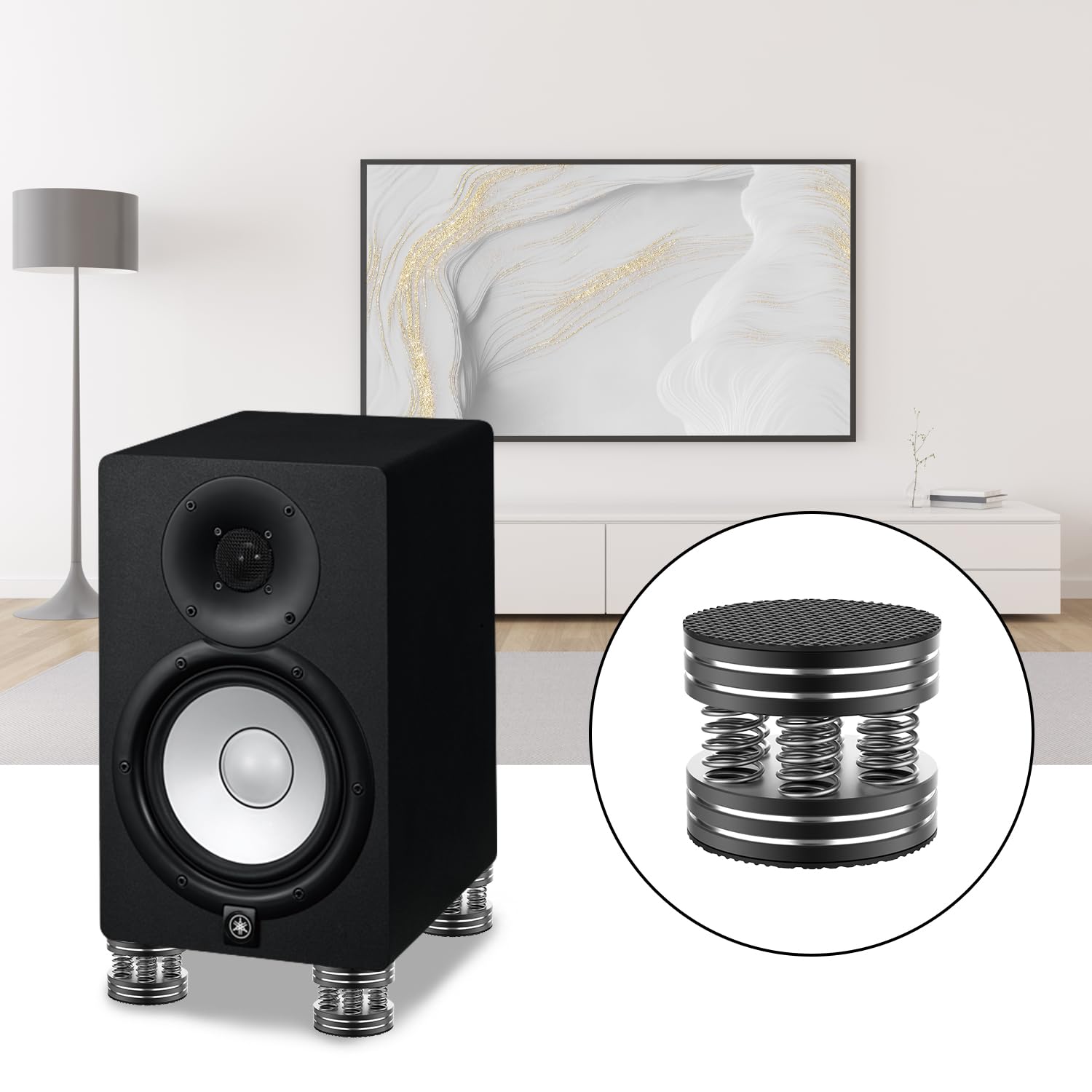 Tertullus Speaker Spikes 4PCS HiFi Spring Isolation Feet, Aluminum Non-Slip Shockproof Turntable Stand Pads for Audio, Speakers, Subwoofers, Home Theater, Turntable DAC, Perfect for Studio and Living Room Setup (Black)