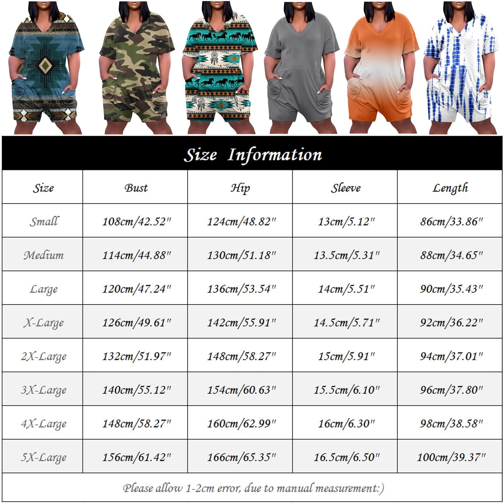 2024 Women's V-Neck Short Sleeve Jumpsuit with Pockets & Wide Leg Shorts - Casual Summer Romper (Sizes S-5XL) | Perfect for Beach Vacations, Weekend Outings & Summer Parties