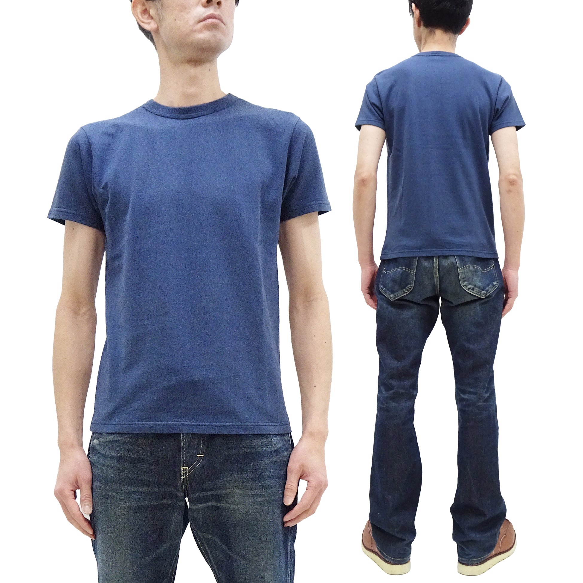 Premium Men's Samurai Jeans T-Shirt - French Terry Short Sleeve Tee with Loopwheel Fabric (SJST24) - Faded Navy Color - Casual Wear & Street Fashion