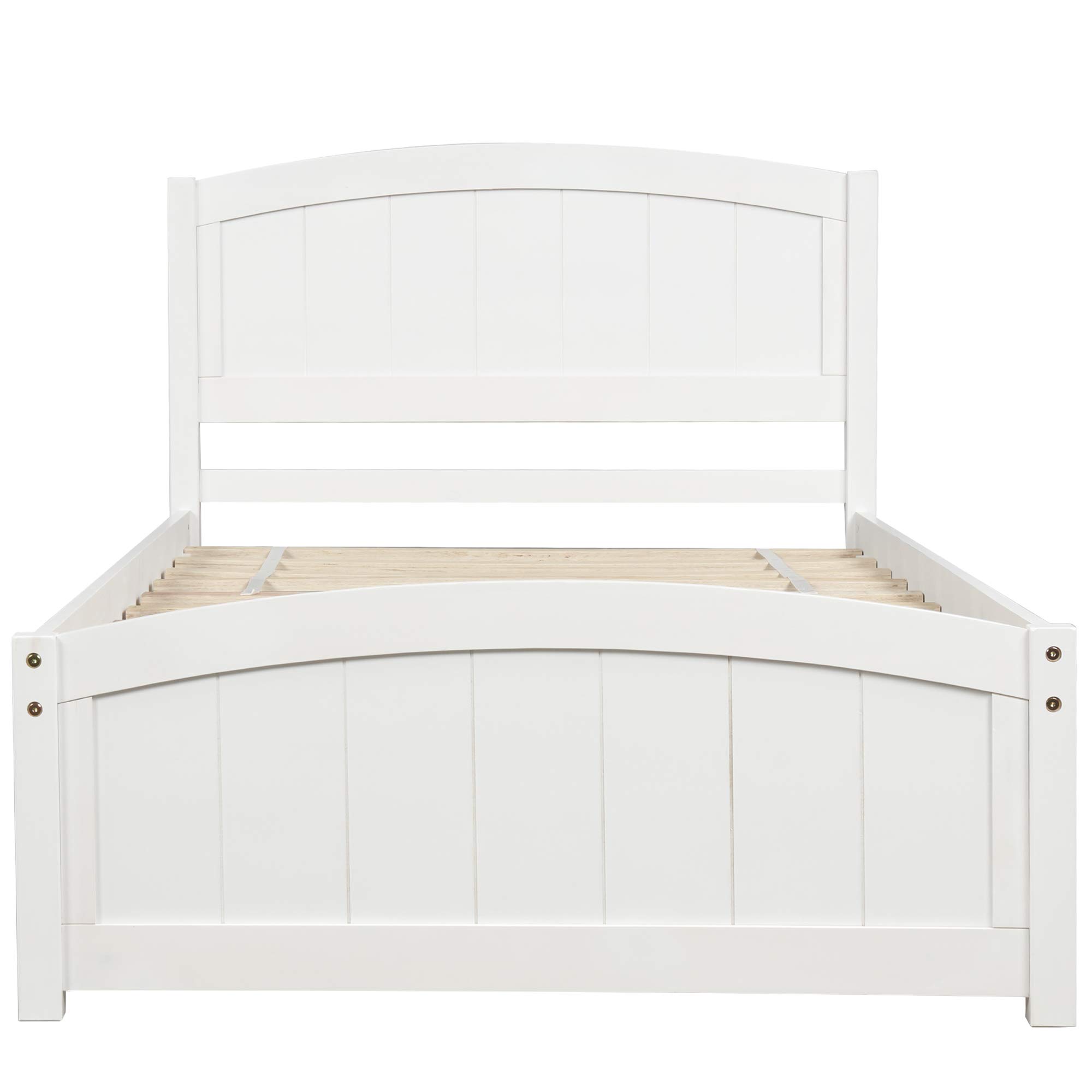 Harper & Bright Designs Twin Bed Frame - Solid Wood Platform Bed with Headboard & Footboard, Wood Slat Support, White - Perfect for Kids Rooms, Guest Bedrooms & Small Spaces