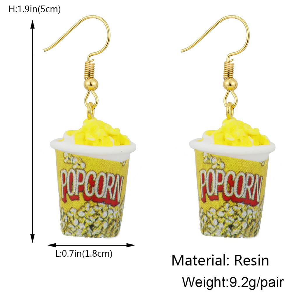 Handmade Resin Popcorn Earrings - Cute Cartoon Food Drop Earrings for Girls, Fun Gift Idea for Movie Nights & Snack Lovers