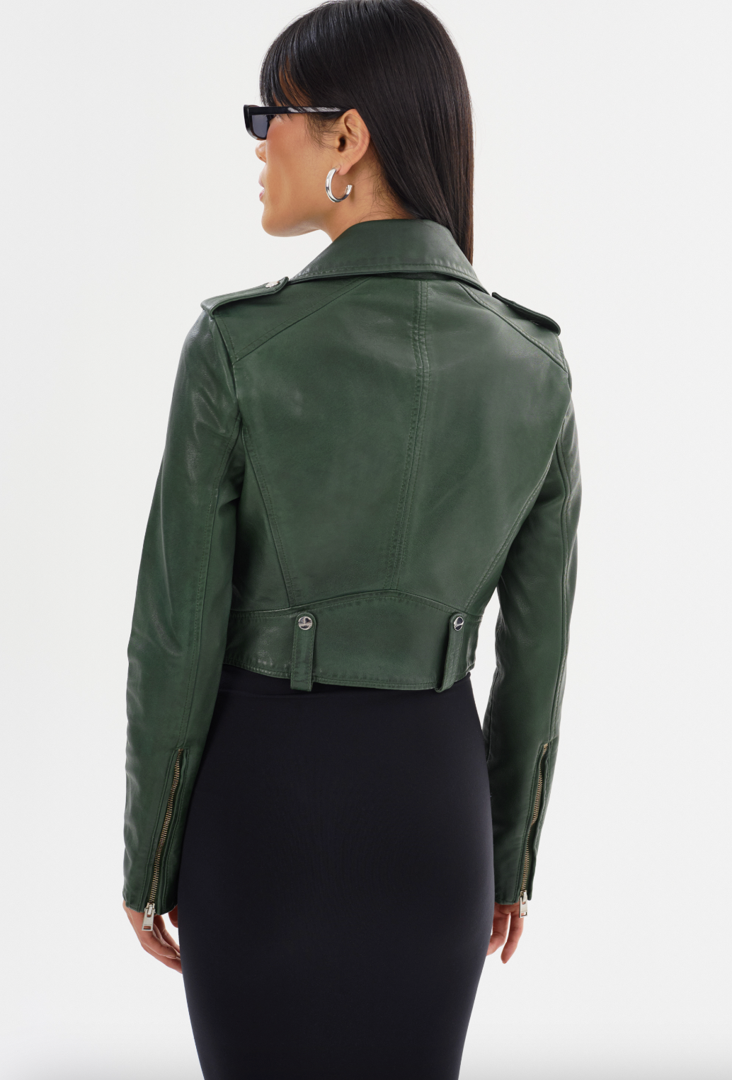 Ciara Leather Crop Moto Jacket - Alpine Green Women's Fashion Jacket for Motorcycle Riding & Streetwear Outfits