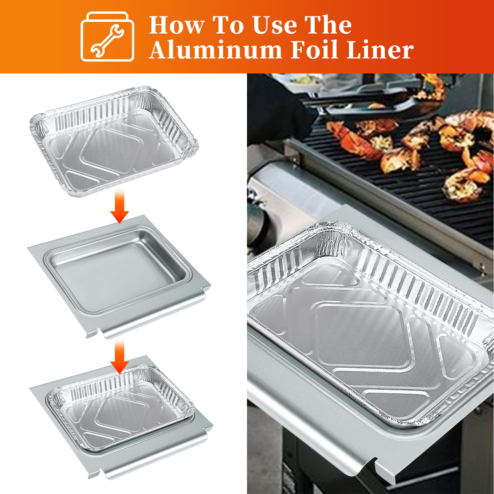 Weber Spirit I&II 200/300 & Genesis I&II LX200/300 Series Grease Tray - 67047 Metal Catch Pan & 6415 Aluminum Liner Replacement for Weber Traveler Grill - Perfect for Outdoor BBQ, Camping & Backyard Grilling
