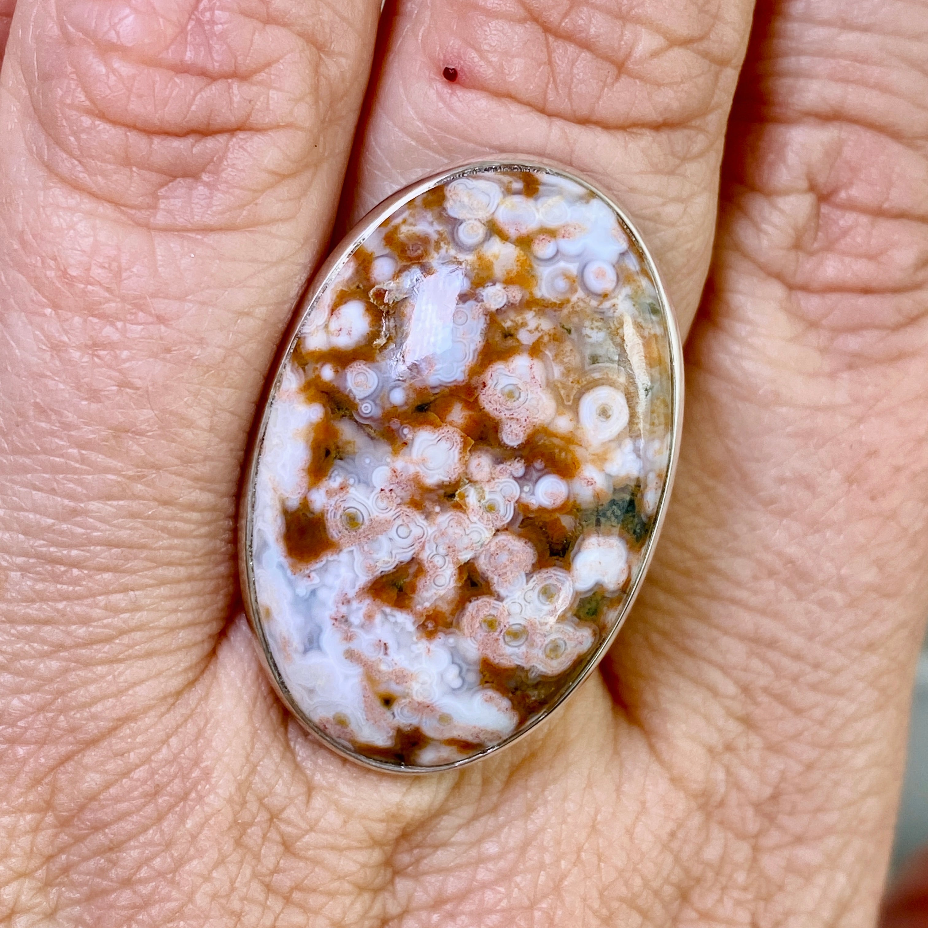 Ocean Jasper Oval Cabochon Ring - Size 7.5 - Natural Stone Jewelry - Handmade Silver Ring - Perfect for Boho Style & Spiritual Healing - PRGJ848