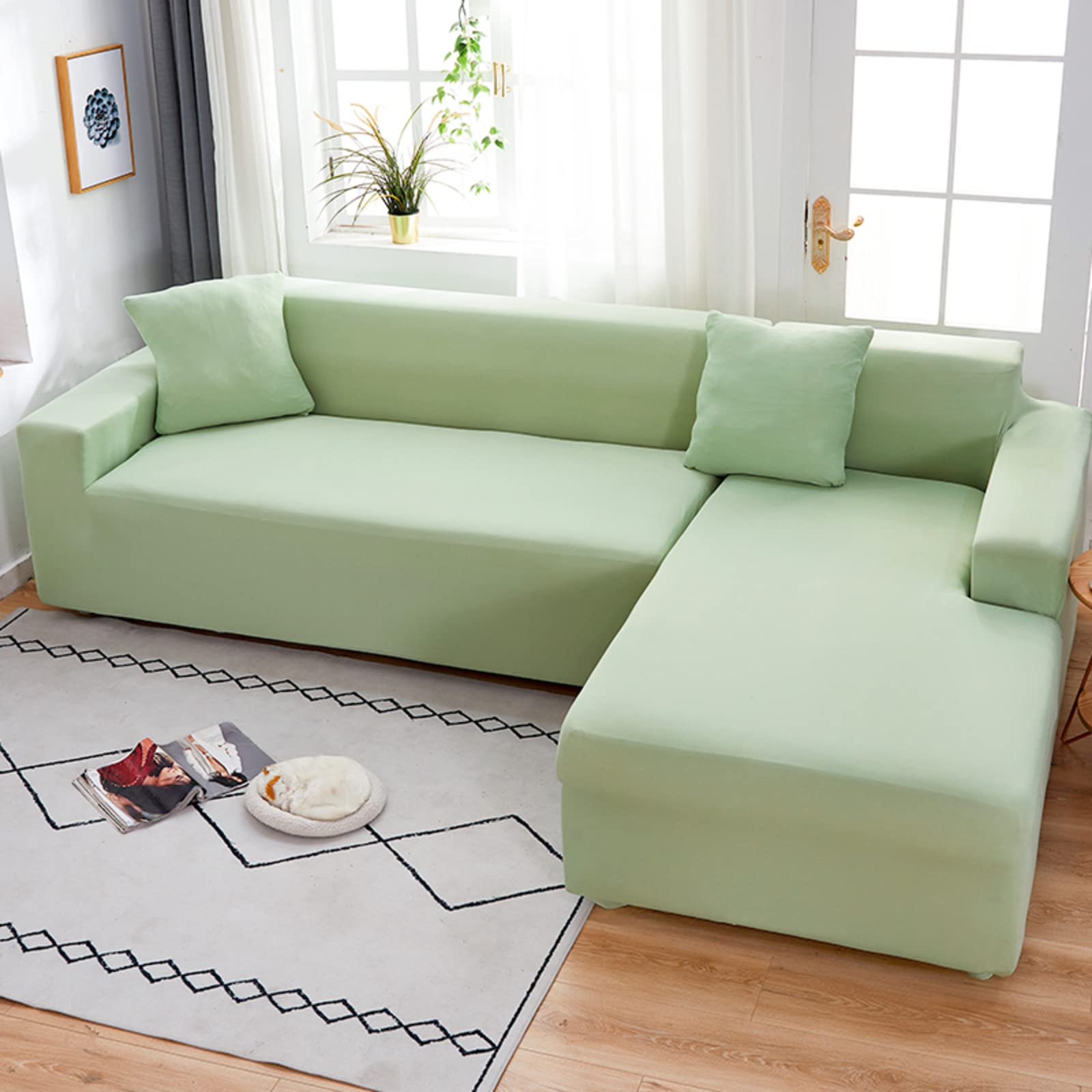 Stain-Resistant Solid Color Sofa Slipcover with Elastic Bottom - Multi-Size Stretchable Couch Cover for Sectional Sofas (Fits 4-Seater XL Sofa 90