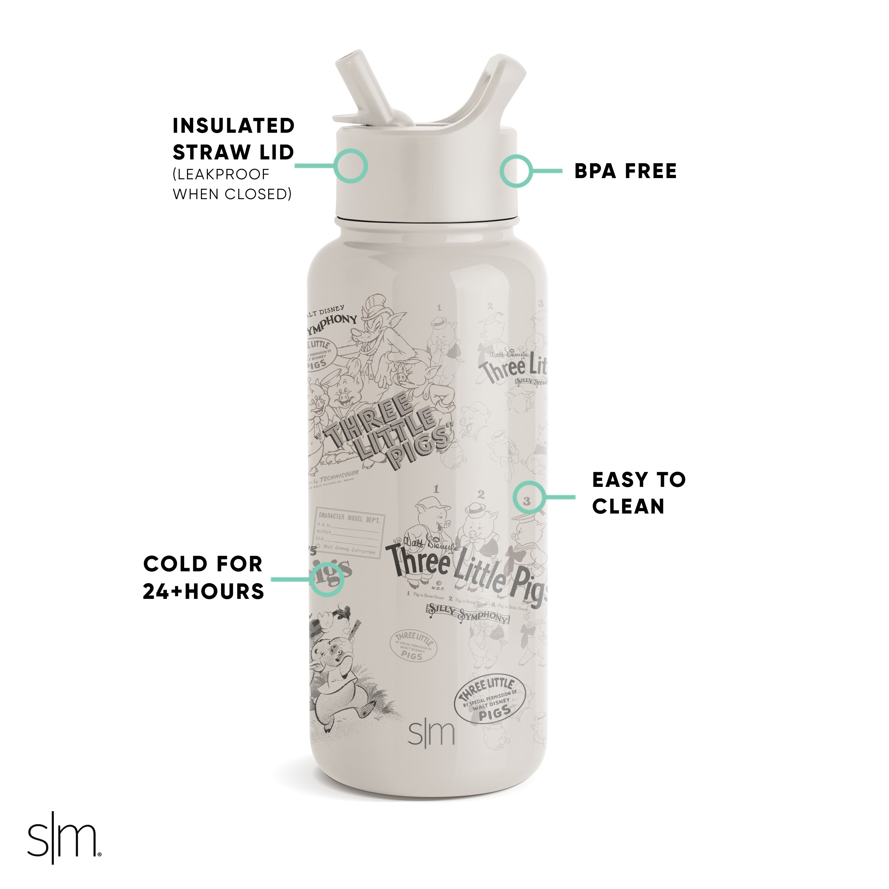 Disney Summit Insulated Water Bottle with Straw Lid - Leakproof Stainless Steel Thermos for Kids & Adults - Perfect for School, Gym, Hiking & Outdoor Activities