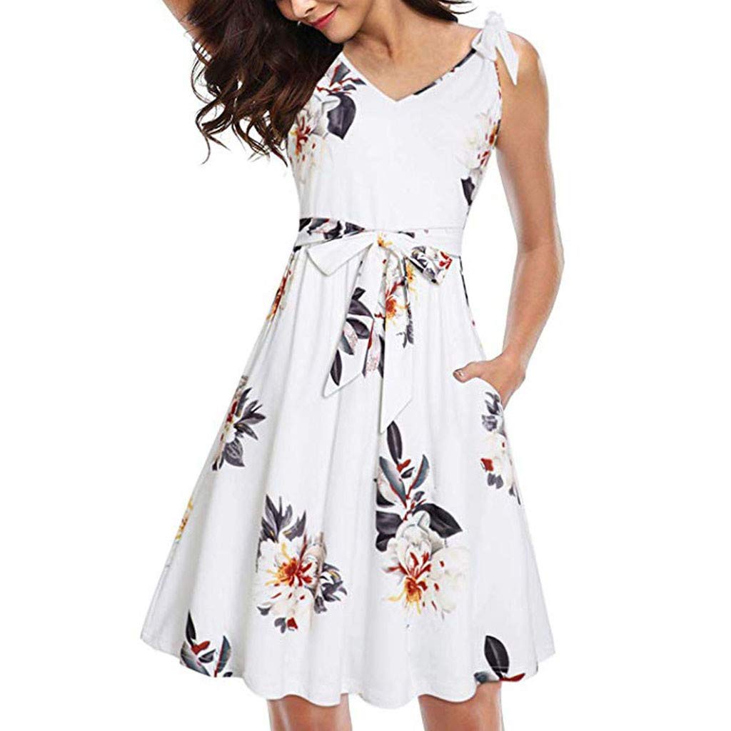 Women's Floral Sleeveless Tunic Dress - Summer Loose Casual Short Dress with Pockets | Perfect for Beach, Vacation & Everyday Wear