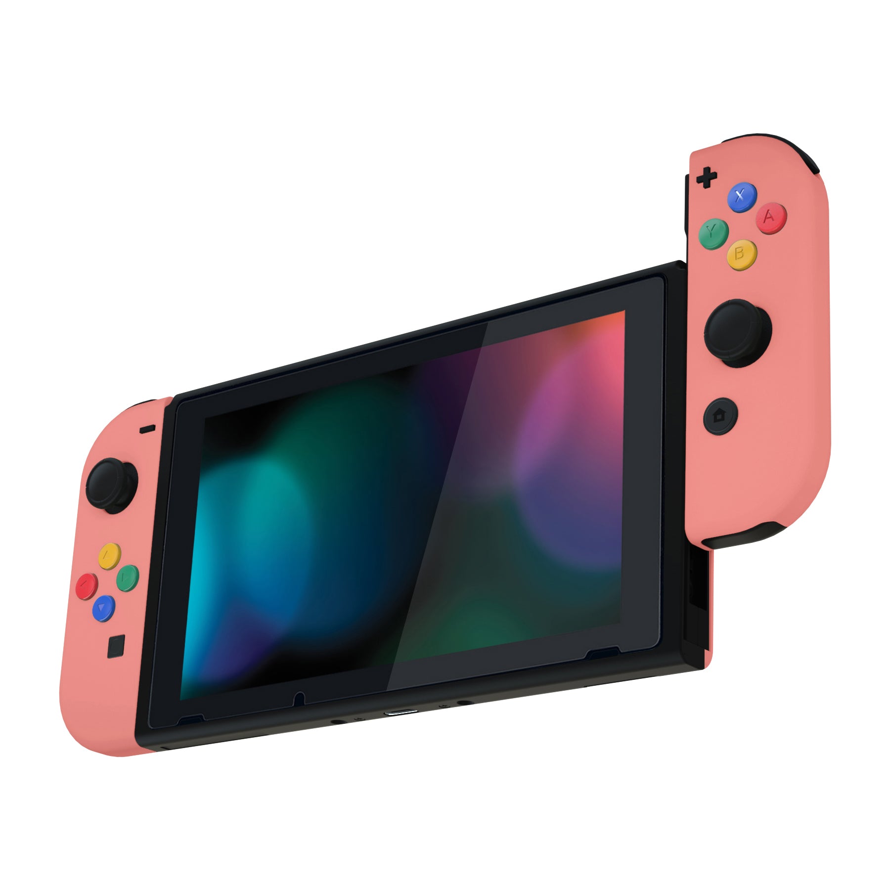 eXtremeRate Coral Soft Touch Grip Backplate for Nintendo Switch Console & Joy-Con Controllers - Full Button Set DIY Replacement Shell (QP339) - Perfect for Gaming Comfort and Customization
