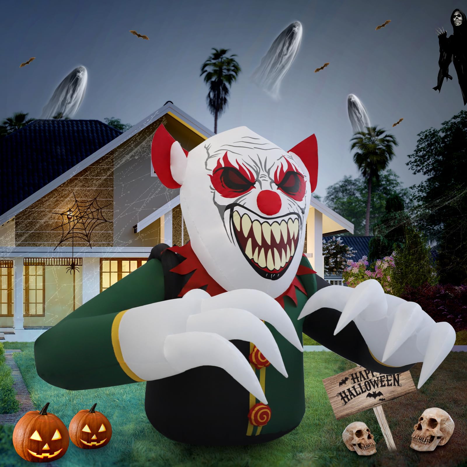 7.5ft LED Halloween Inflatable Clown Decoration - Waterproof Outdoor Yard Decor for Patio, Garden, Lawn - Spooky Party & Holiday Decorations for Halloween, Christmas & Events