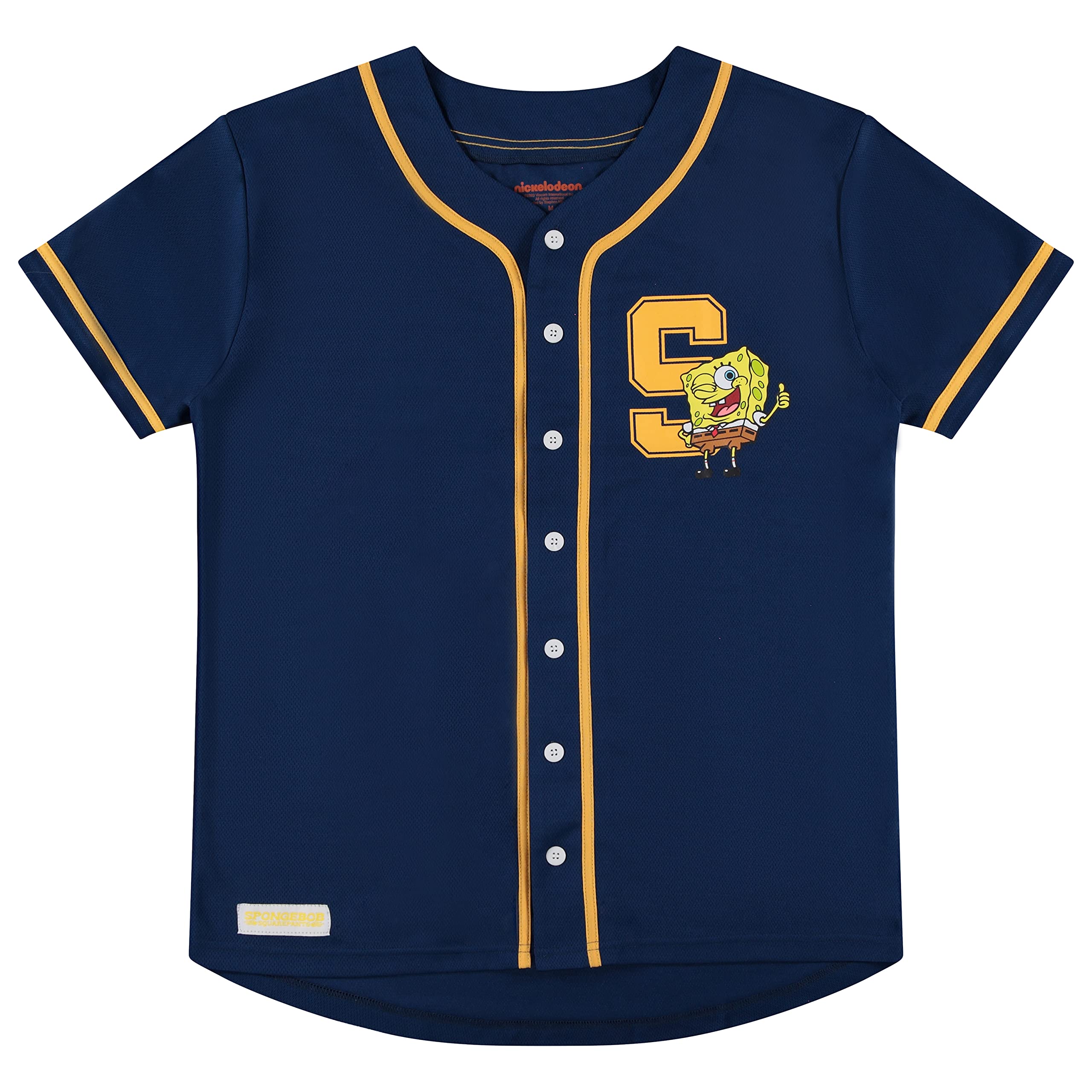 SpongeBob SquarePants Baseball Jersey for Men - Cartoon Character Button Down Shirt (SpongeBob, Patrick, Squidward & Mr. Krabs) - Breathable Mesh Sports Jersey for Baseball Games, Cosplay & Casual Wear