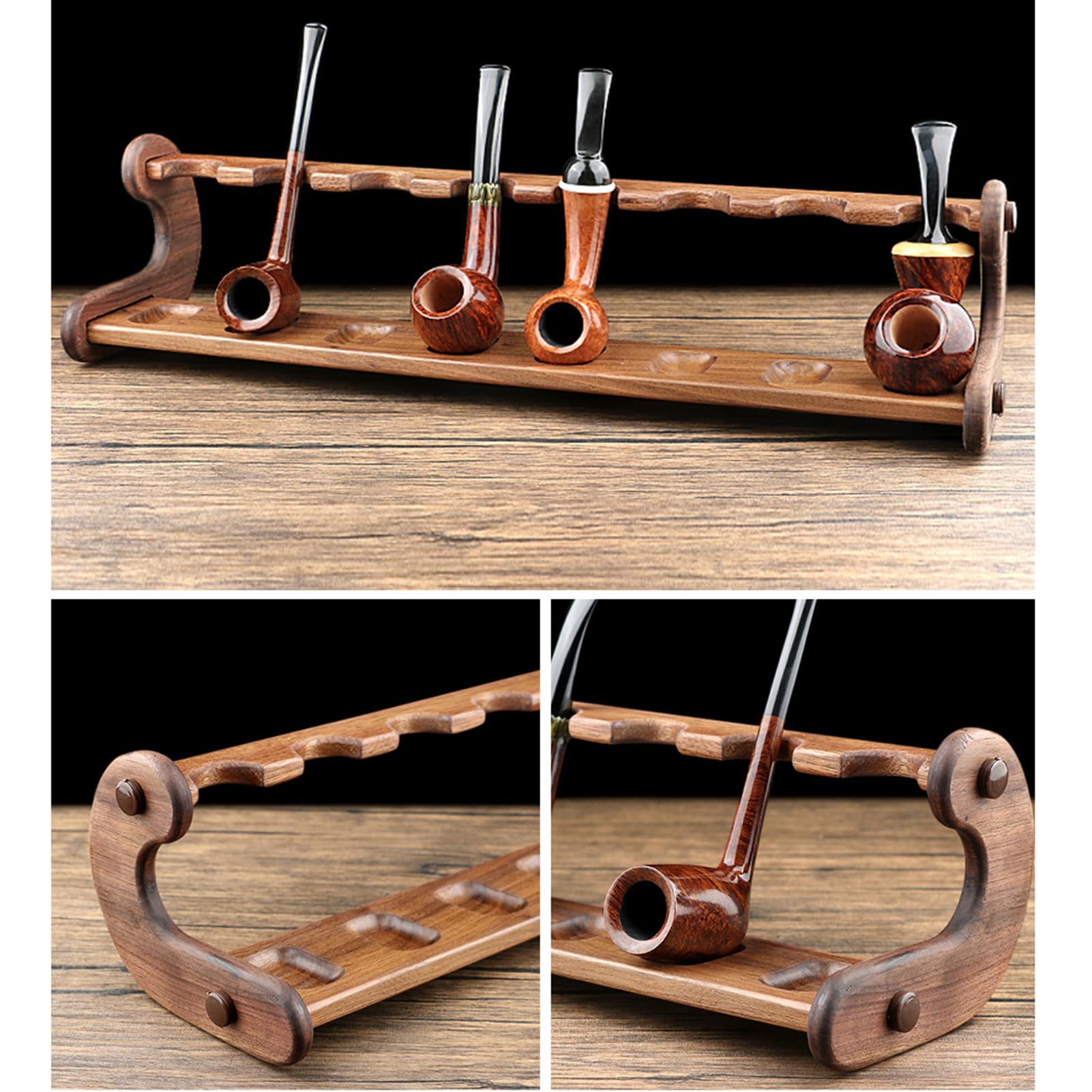 Handmade Wooden Pipe Stand Holder for 8 Smoking Pipes - Creative Cigarette Case Display (42 x 9.8 cm) - Perfect for Tobacco Pipe Collectors & Smoking Lounges