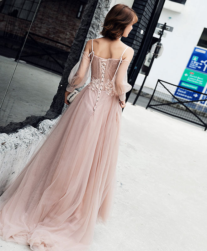 Elegant Champagne Tulle Lace Long Prom Dress | Formal Evening Gown for Homecoming, Wedding, and Special Occasions