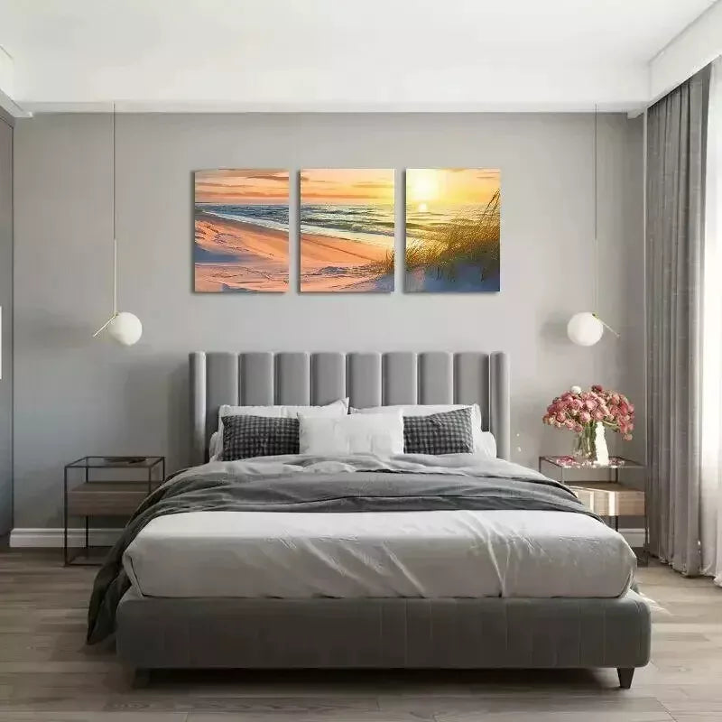 3-Piece Sunset Water Canvas Prints Wall Art Set - Framed 50x70cm (20x28in) - High Quality Australian-Made Wall Decor for Living Room, Bedroom & Office - Ready to Hang Watercolor Landscape Paintings