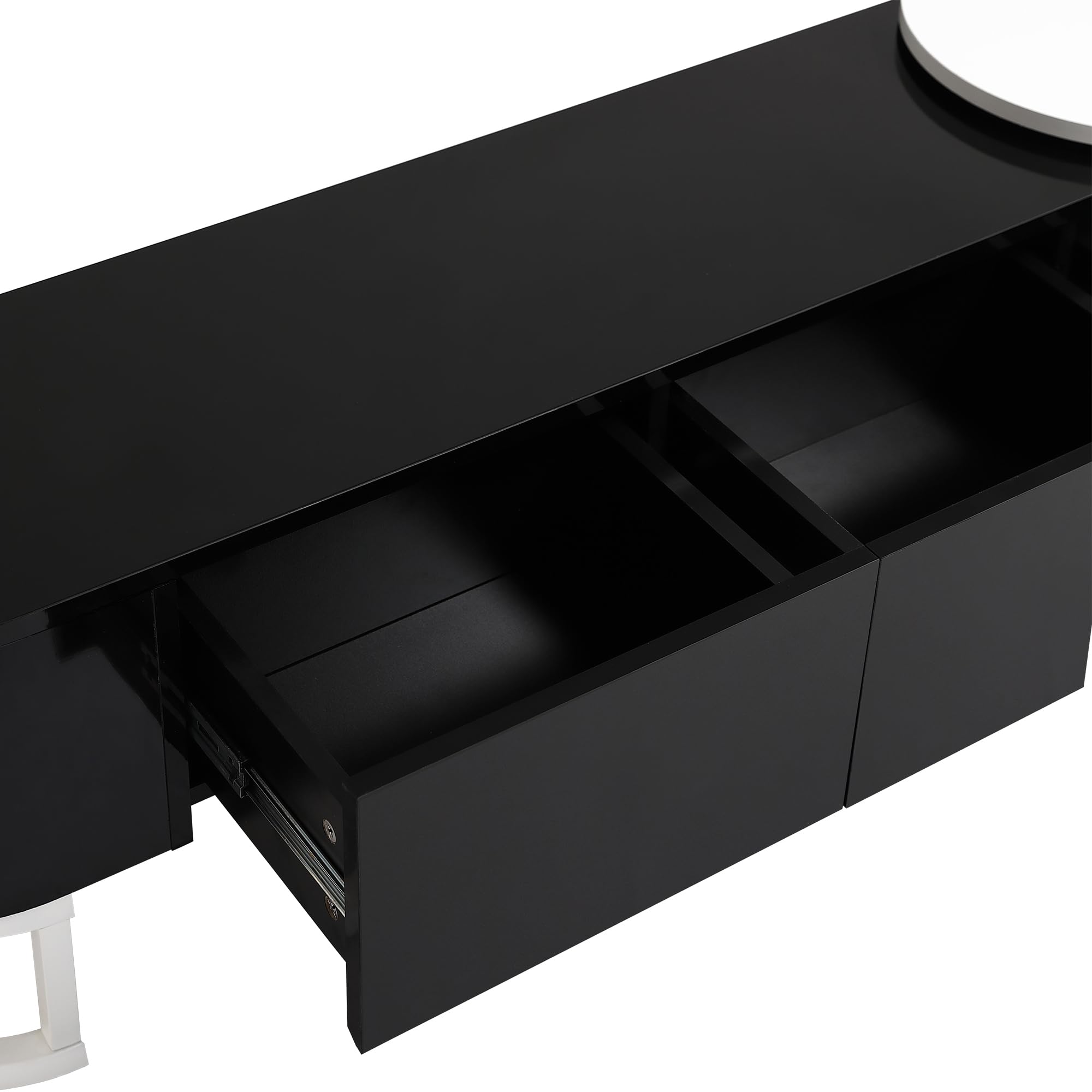 Modern Extendable TV Stand for 55-75 Inch TVs - Black Entertainment Center with 3 Storage Drawers & Adjustable Metal Legs (67.7-76.4