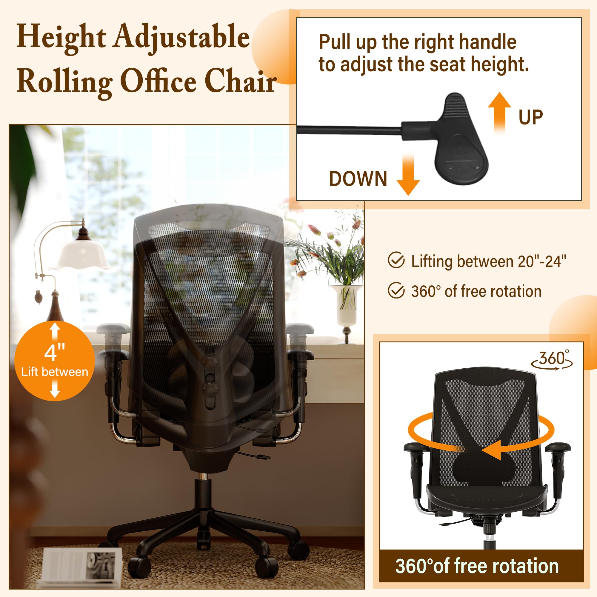 Ergonomic Office Chair with Adjustable Lumbar Support & Tilt - for Home & Workspaces