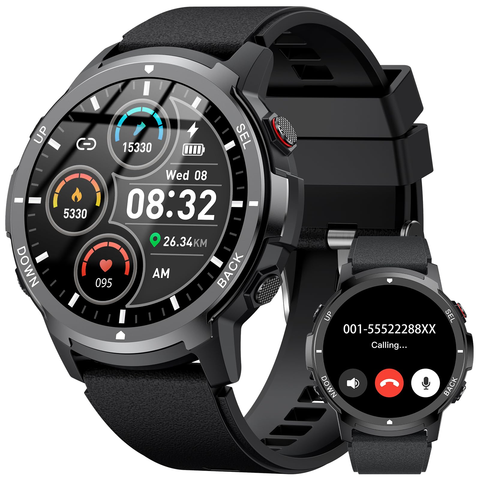 1.43'' AMOLED Smart Watch for Men - Fitness Tracker with Heart Rate, Blood Pressure & Sleep Monitor, 110+ Sport Modes, 5ATM Waterproof Military Smartwatch for Android iOS | Perfect for Running, Swimming & Daily Activity Tracking