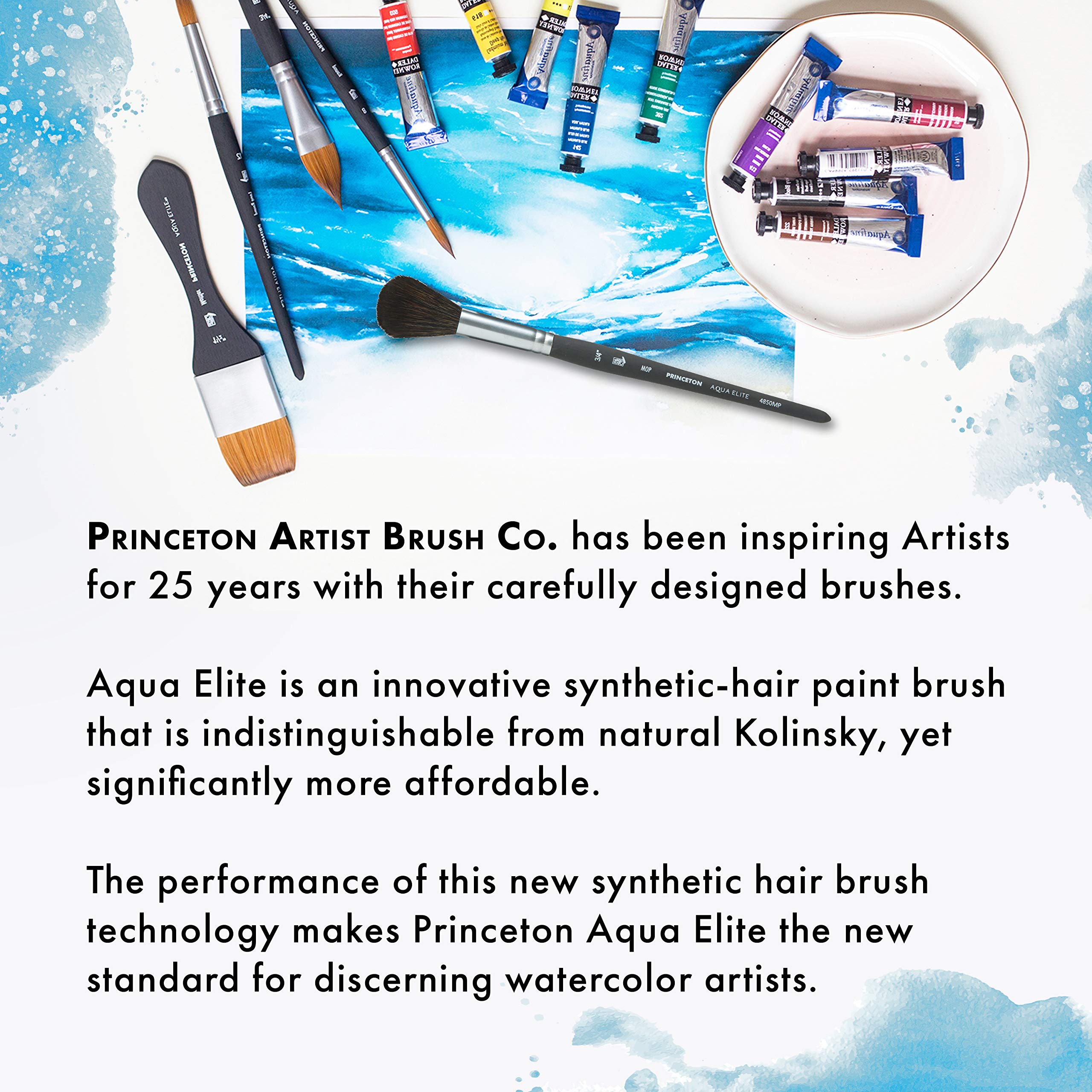 Princeton Aqua Elite Series 4850 Synthetic Kolinsky Watercolor Paint Brush - 3/4 Inch Flat Stroke - Professional Artist Brush for Watercolor, Gouache & Acrylic Painting - Perfect for Canvas, Paper & Fine Art Projects