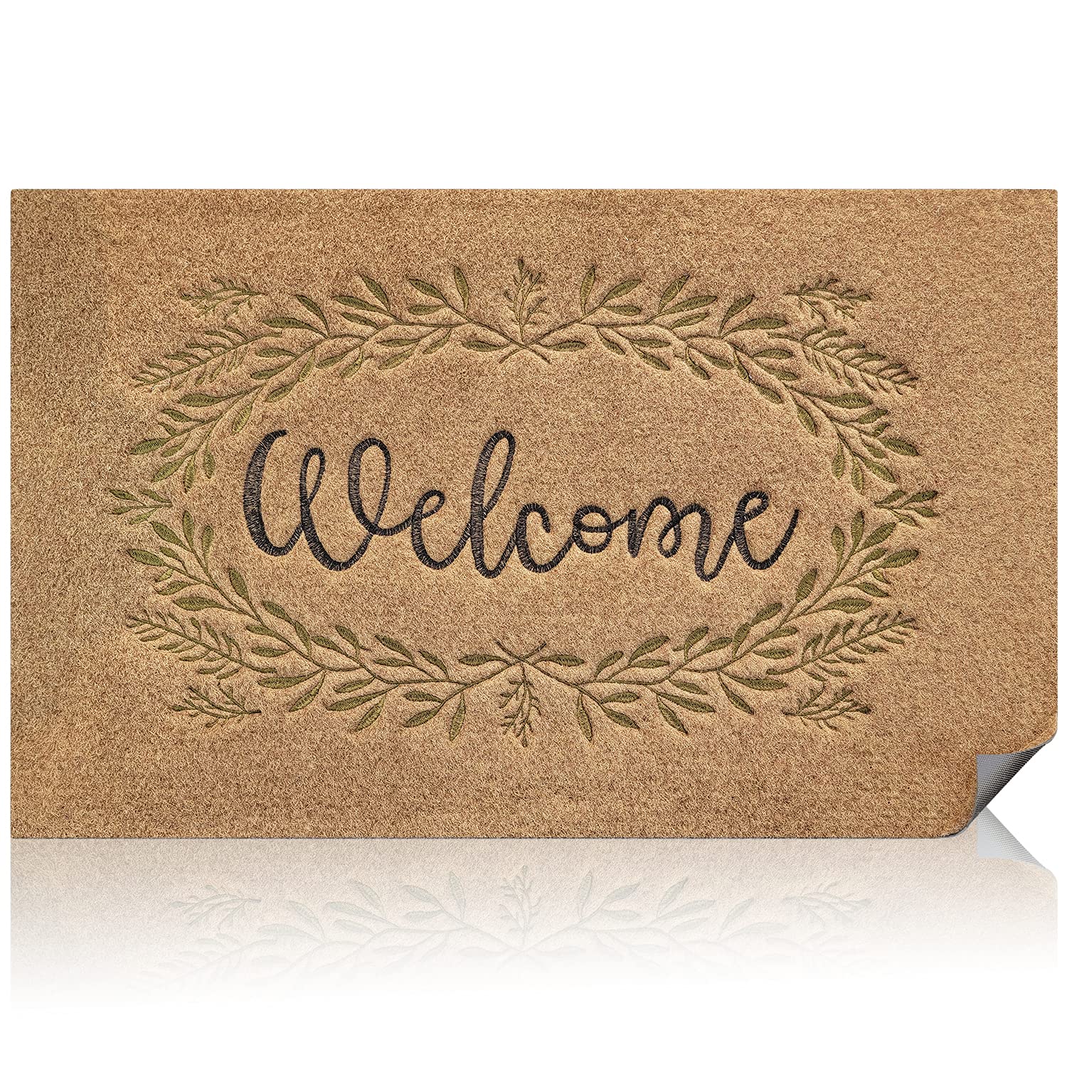 JJUUYOU Non-Slip Rubber Back Doormat - Indoor/Outdoor Welcome Mat for Front Door Entrance - Waterproof, Easy to Clean Low Profile Floor Mat - Perfect for Home, Office, Apartment Entryway