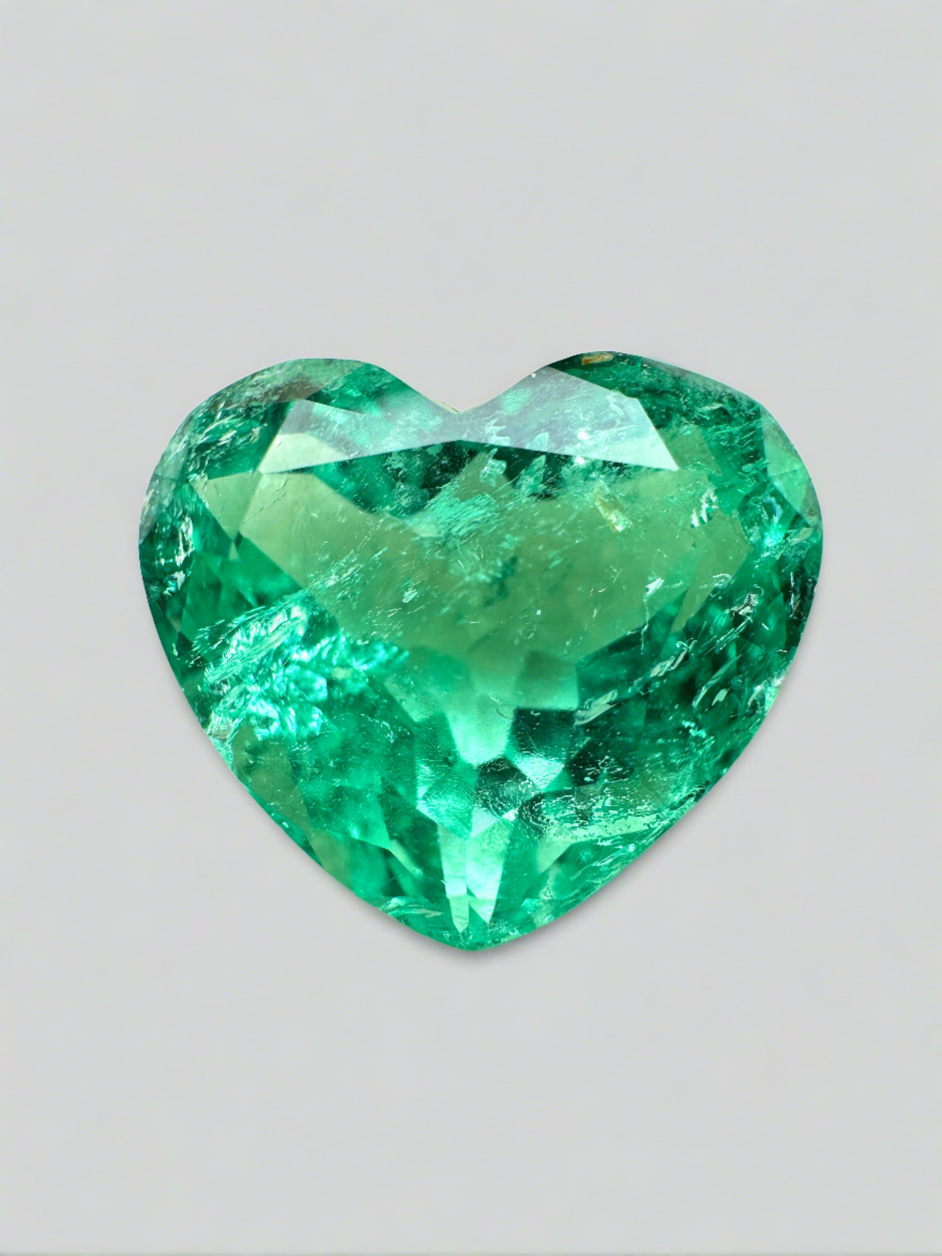 9.86 Carat 13x15mm Yellowish Green Natural Loose Colombian Emerald Heart Cut Gemstone for Jewelry Making, Engagement Rings & Luxury Gifts