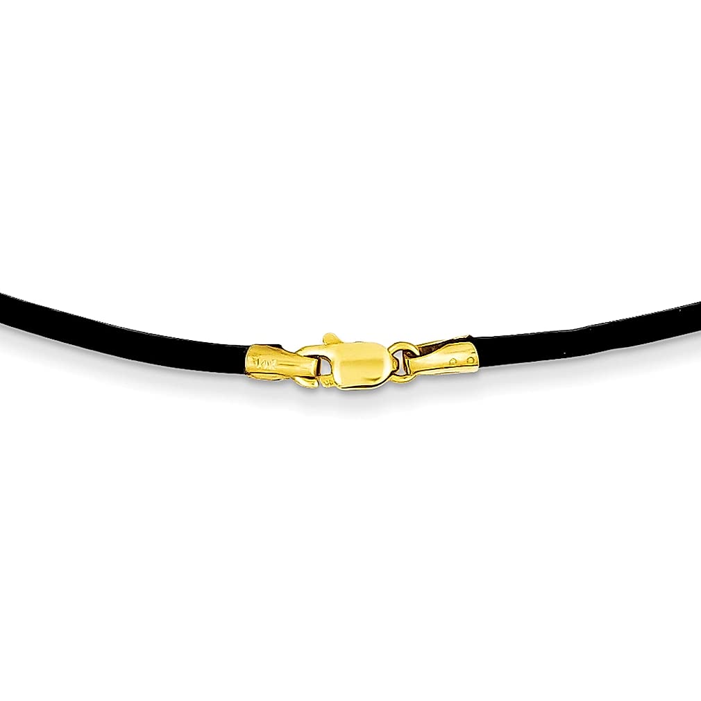 14K Yellow Gold 2mm 20 Inch Black Leather Cord Necklace with Pendant - Dainty Fine Jewelry for Women | Perfect Gift for Her, Birthday, Anniversary & Special Occasions | Everyday Wear & Layering Piece