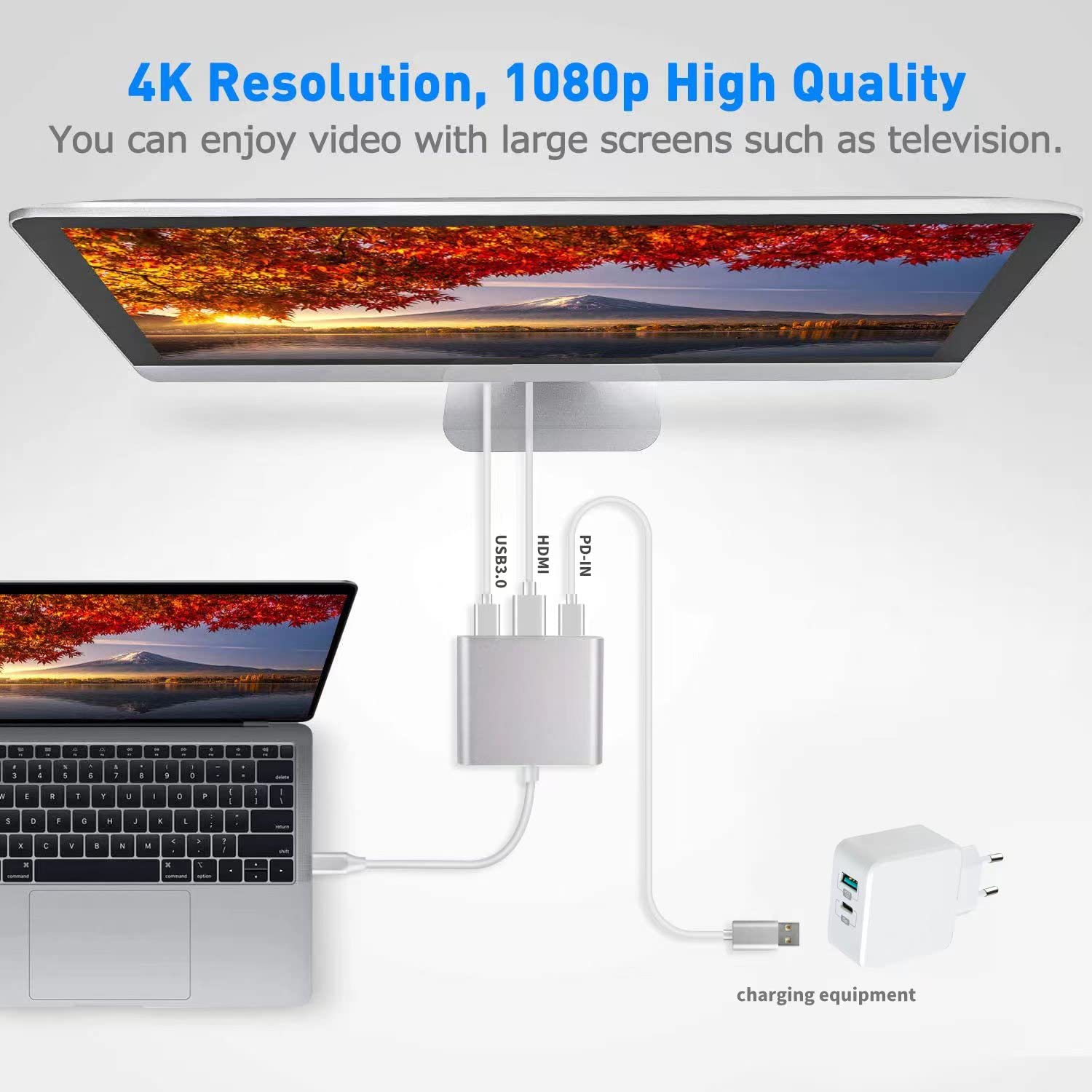 Battony USB C to HDMI Adapter 4K Multiport AV Converter - Compatible with MacBook Pro/Air & iPad Pro - USB C, USB 3.0 & HDMI Ports - Perfect for Home Office, Presentations & Entertainment