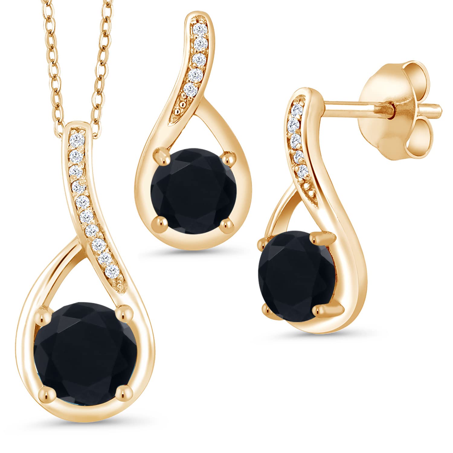 1.89 Ct Black Onyx 18K Yellow Gold Plated Silver Pendant & Earrings Set for Women | Gem Stone King Jewelry | Perfect for Weddings, Parties & Special Occasions