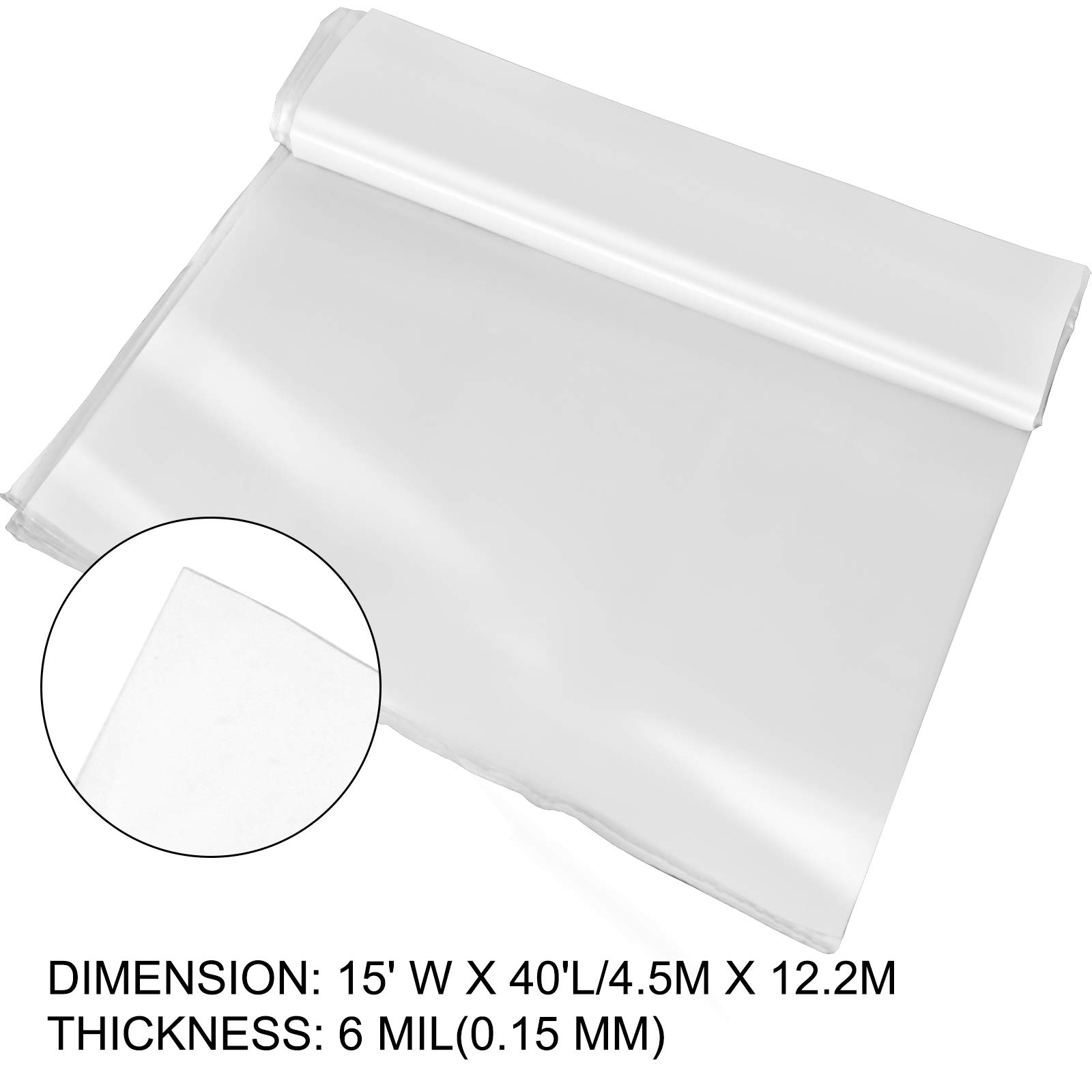 Happybuy 15 x 40 ft Greenhouse Plastic Film - 6 Mil Thickness UV Resistant Polyethylene Cover for Plant Protection & Temperature Control - Ideal for Backyard Gardens, Plant Nurseries, and DIY Greenhouses