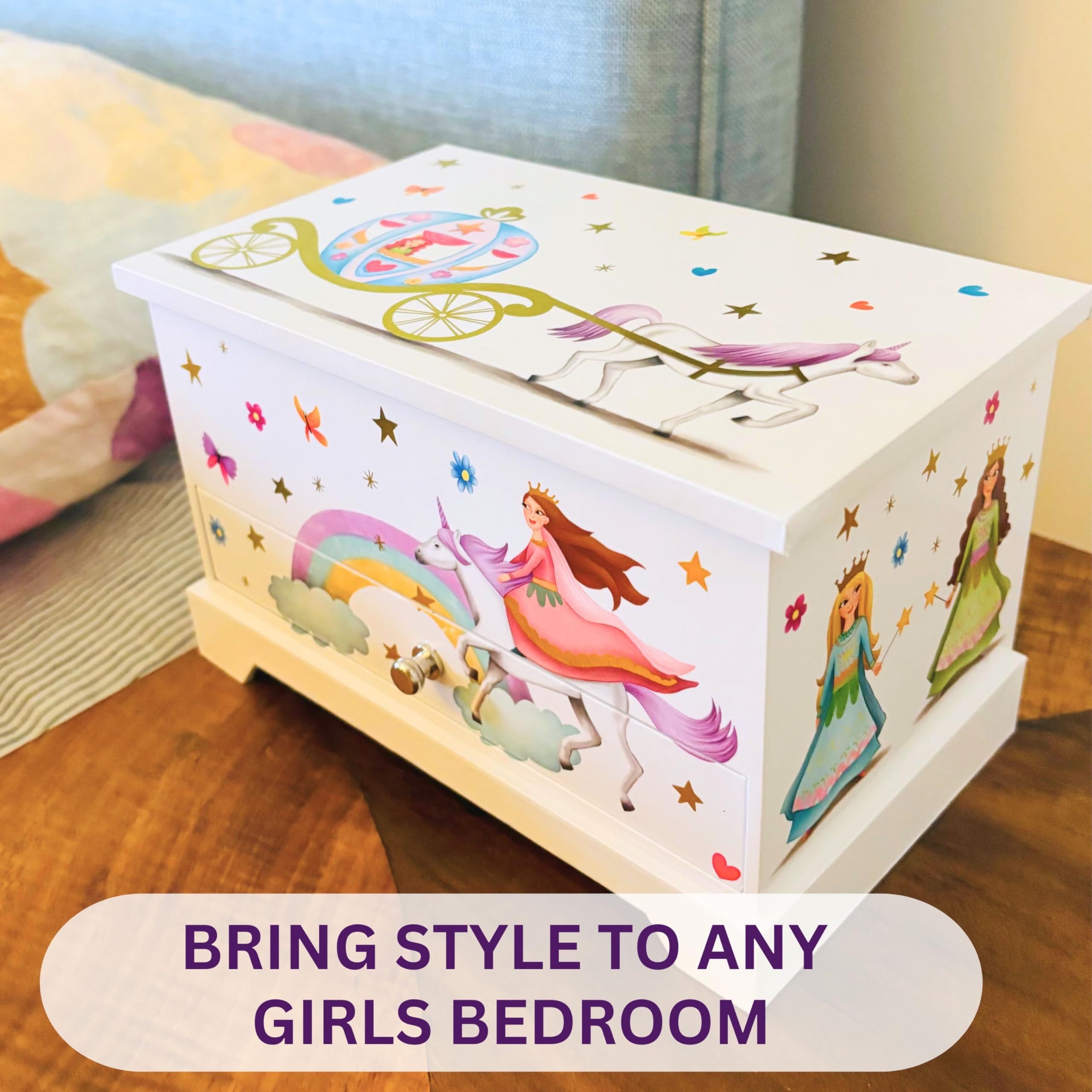 ABI & OLIE Princess Unicorn Musical Jewelry Box for Girls - Pink Castle Themed Jewelry Storage with Mirror & Music - Perfect for Birthday Gifts, Room Decor & Little Princess Dress-Up Play