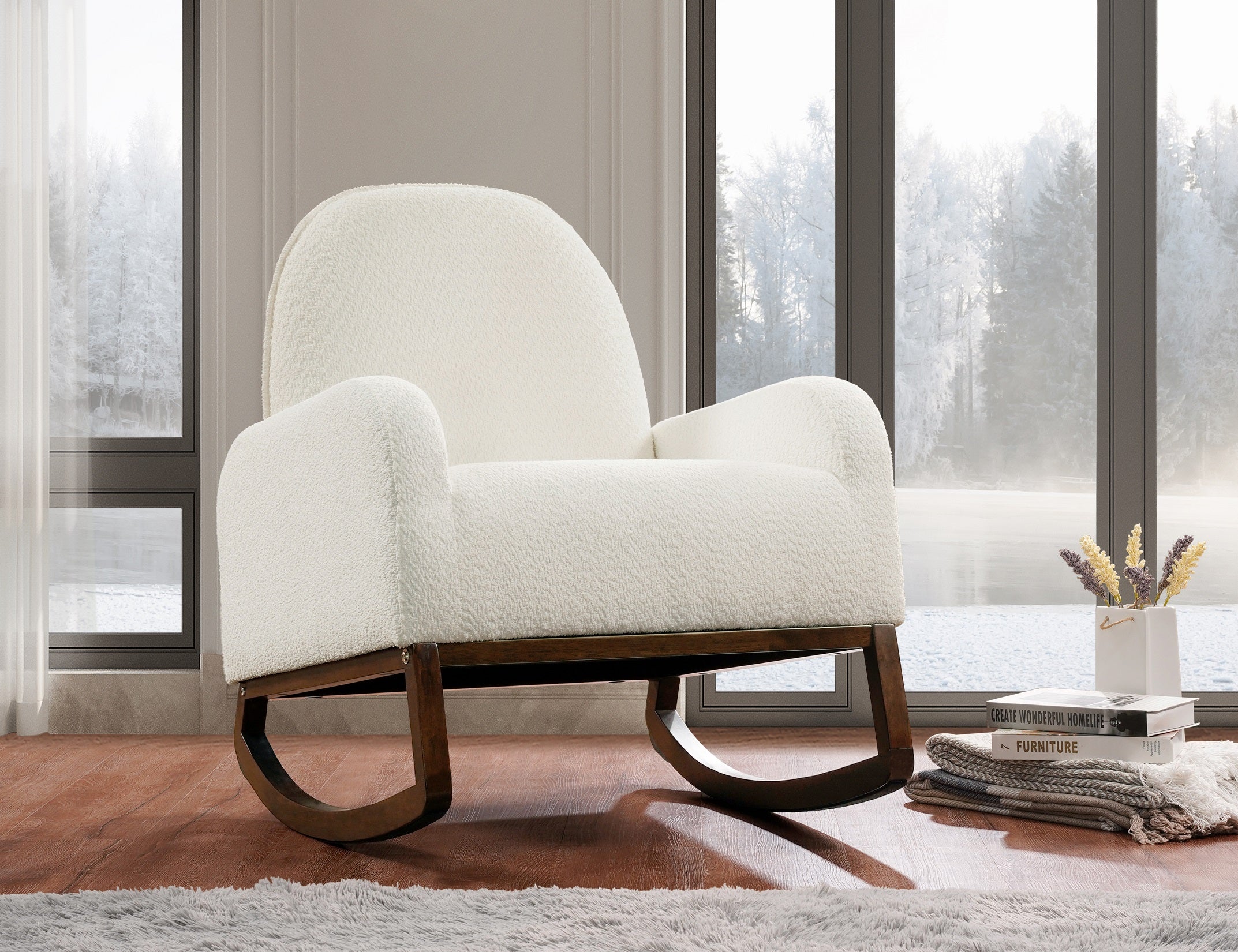 BoucleLux Modern Rocking Chair - Soft Upholstered Accent Chair with Ergonomic Design for Living Room, Nursery, or Bedroom - Perfect for Relaxing, Nursing, and Reading