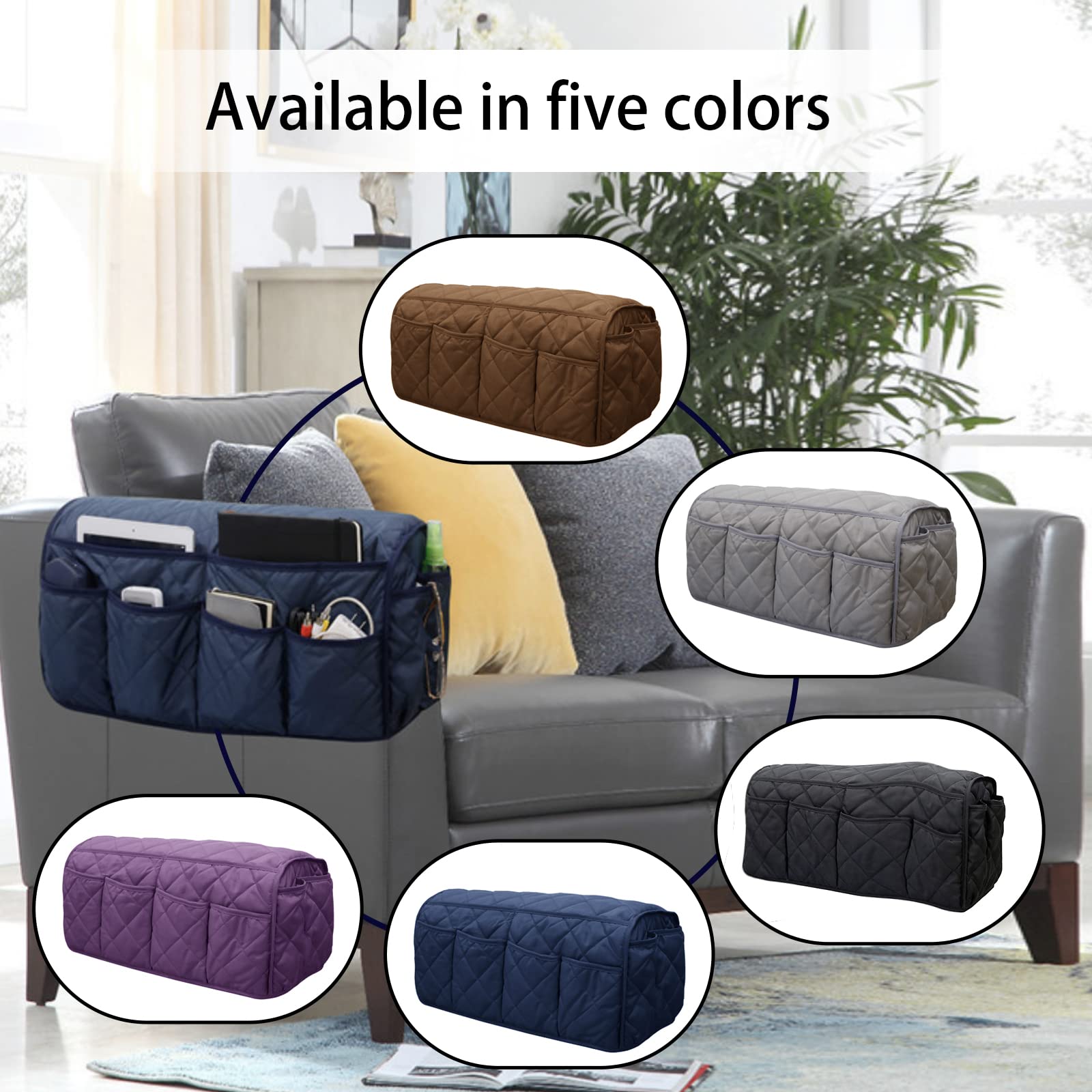Waterproof Recliner Armrest Organizer with 14 Pockets - Non-Slip Sofa Caddy for TV Remotes, Books, Magazines & iPad - Perfect for Living Room, Home Theater & Relaxation