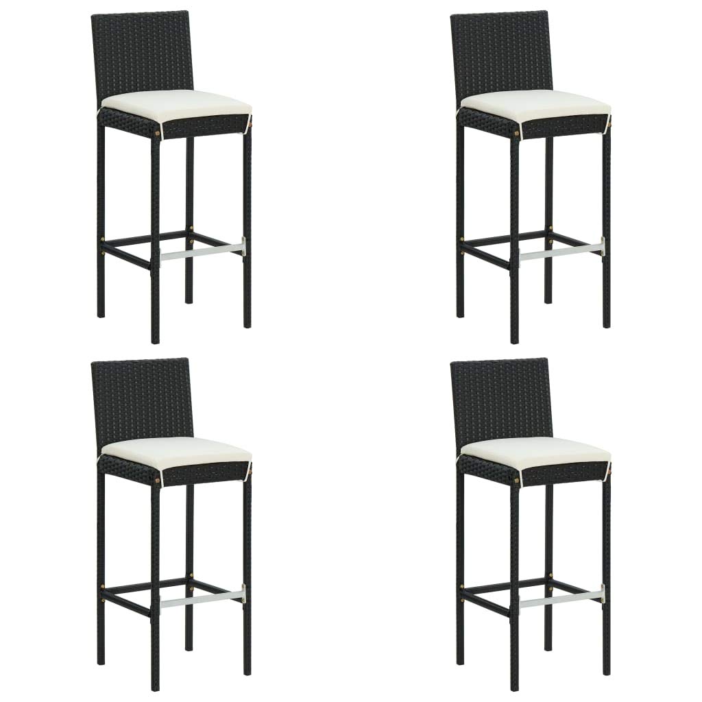 4-Piece Black Poly Rattan Garden Bar Stools with Cushions - Perfect for Outdoor Patio, Deck, Poolside & Backyard Relaxation