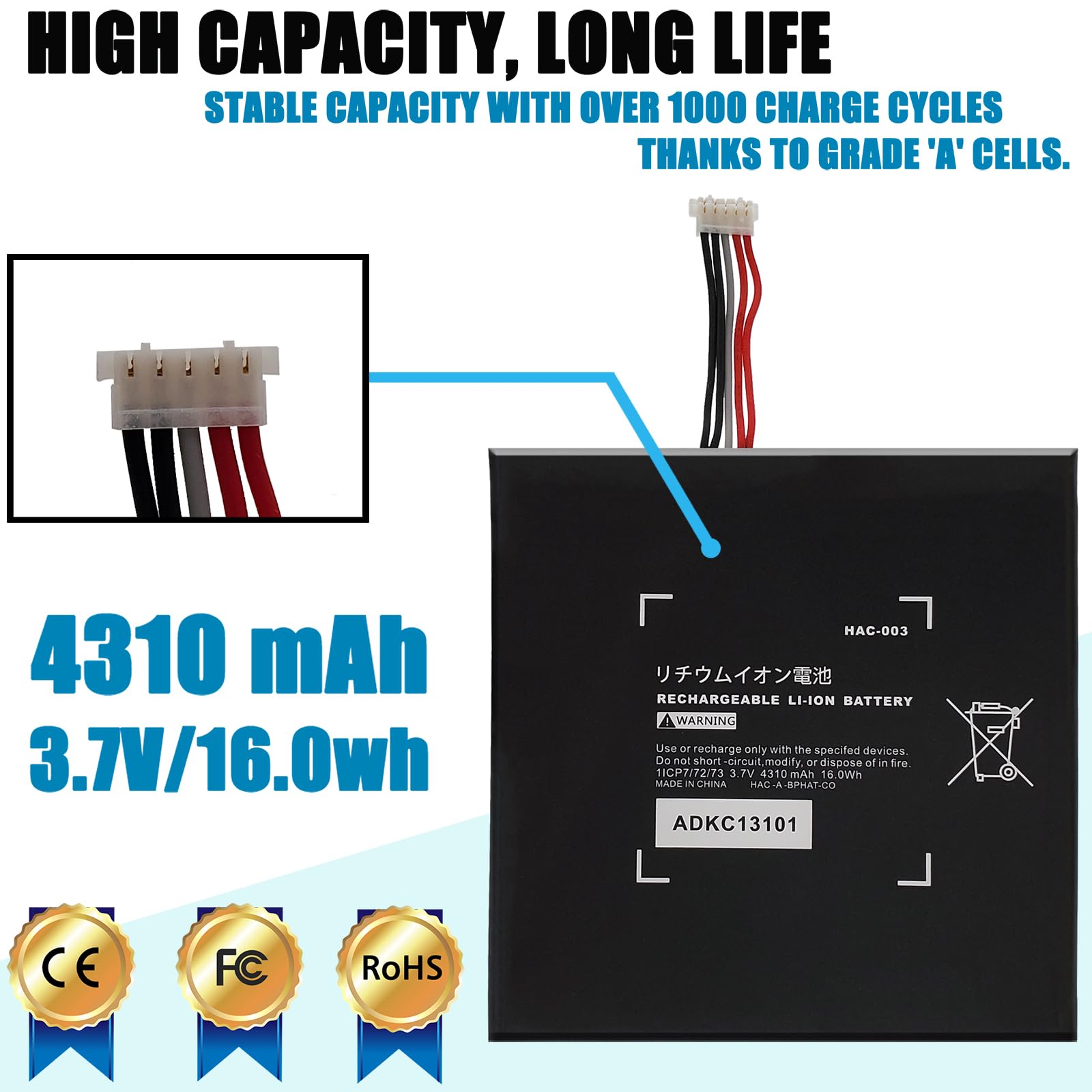 Original Title: HAC-003 4310MAH Battery Compatible with Nintendo Switch Console Handhold HAC-001,High Capacity Internal Battery with Installation Tools Kit    Optimized Title: **HAC-003 4310mAh Replacement Battery for Nintendo Switch Console (HAC-001) – High Capacity Internal Battery with Installation Tool Kit – Perfect for Gaming On-The-Go & Extended Play Sessions**