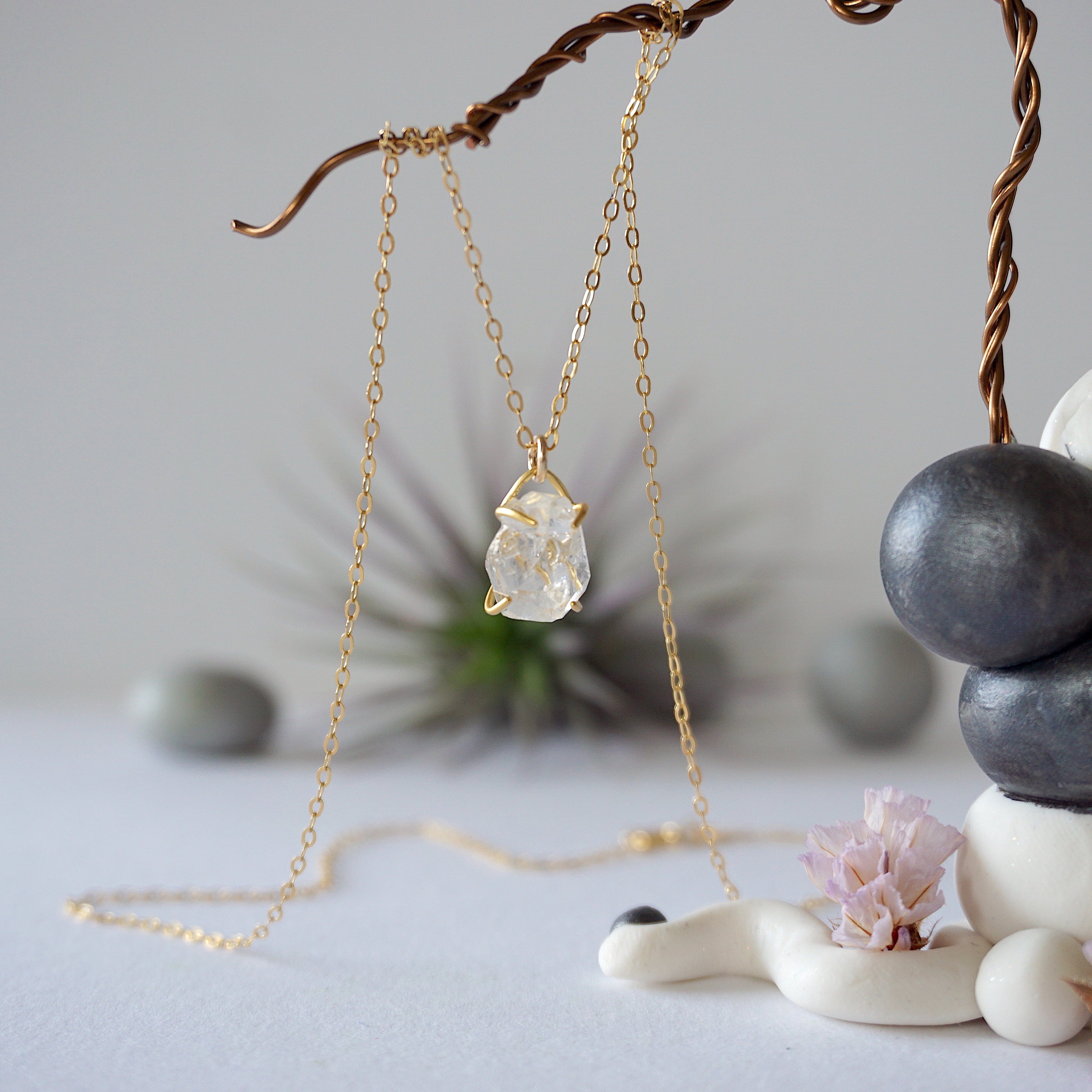 14K Gold Filled Herkimer Diamond Huggie Charm Necklace - Elegant Everyday Jewelry for Women, Perfect Gift for Birthday, Anniversary & Special Occasions