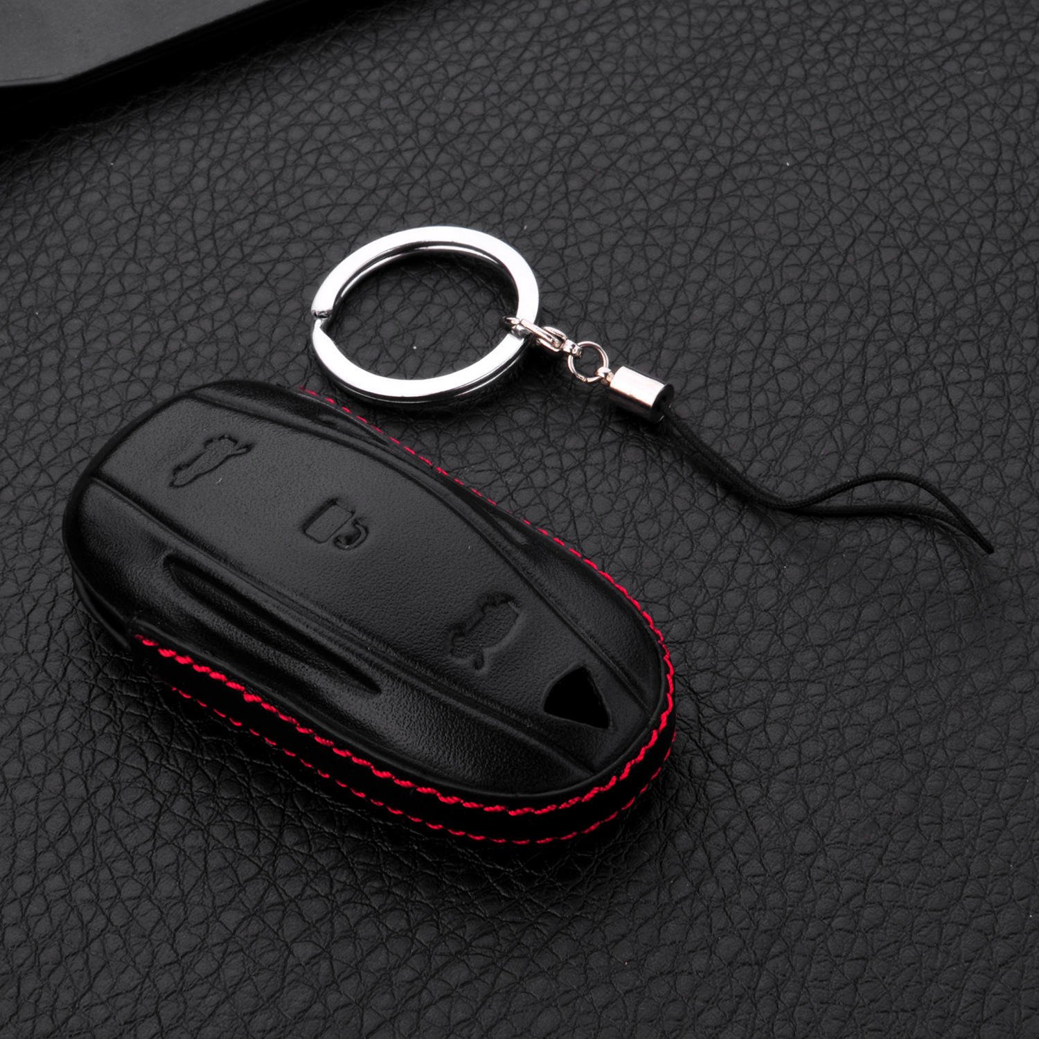 Genuine Leather Tesla Key Fob Cover for Model 3/S/Y - Premium Car Remote Key Case with Keychain - Black (Perfect for Tesla Owners, Car Enthusiasts & Gift Ideas)
