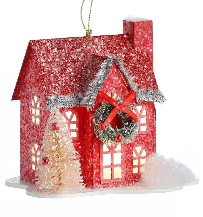 5 LED Holiday Lane House Ornament with Timer - Christmas Village Decor for Home, Tabletop, Mantel - Warm White Lights for Winter Wonderland Display