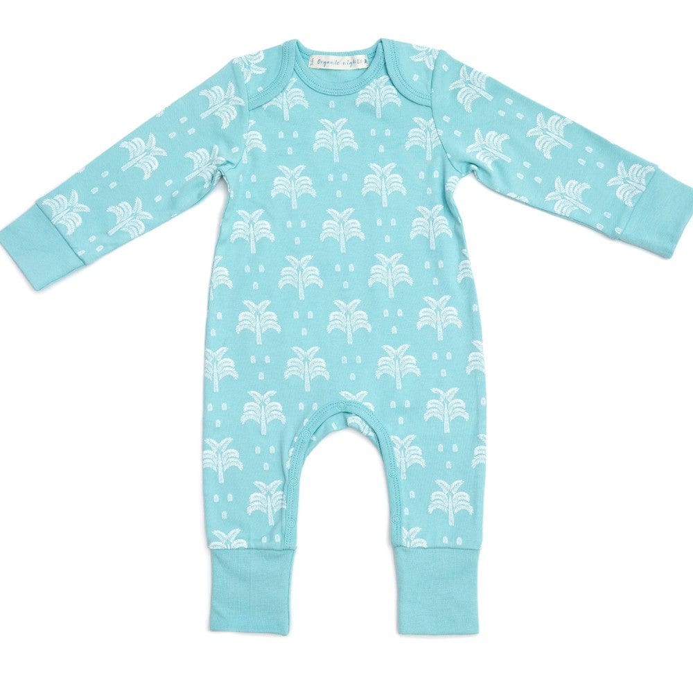 Organic Cotton Baby Sleepsuit - Soft & Breathable Infant Pajamas with Cute Aquatic Blue Palm & Pineapple Print | Perfect for Newborns, Bedtime & Photo Shoots
