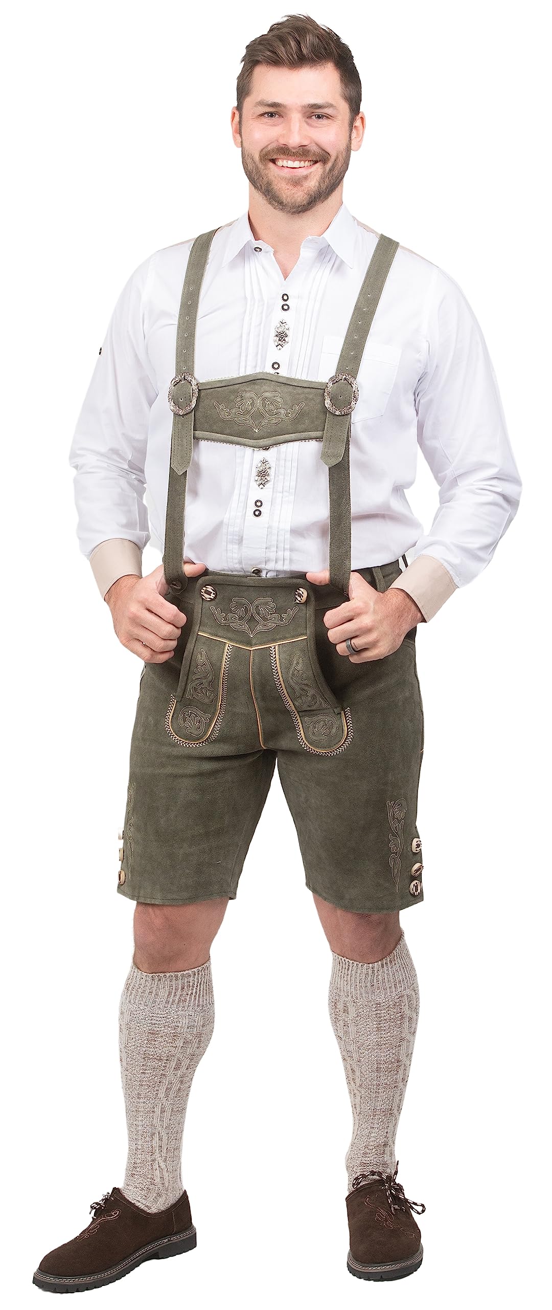 Authentic German Dirndl Trachten Haus 2-Piece Leather Lederhosen Shorts for Oktoberfest & Bavarian Festivals - Perfect for Beer Festivals, Cultural Events & Costume Parties