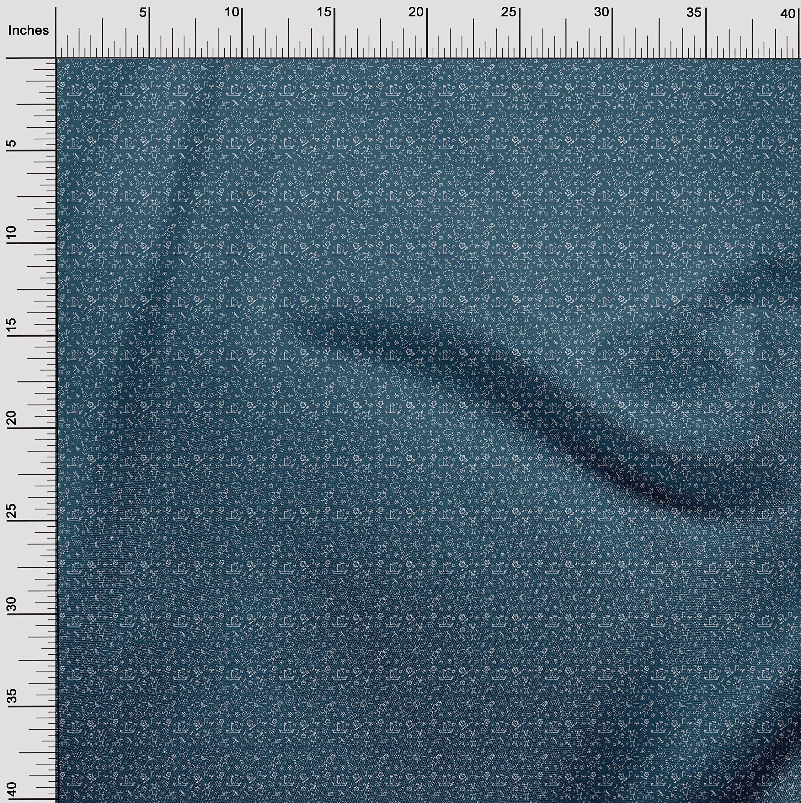 Premium Cotton Poplin Twill Fabric - Teal Blue Doodle Print for Kids Quilting & Sewing Projects | 56 Inch Wide by The Yard | Perfect for DIY Crafts, Home Decor, and Children's Clothing