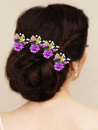 6 Pack Purple Pearl & Metal Leaf Floral Hair Clips for Women & Girls - Elegant Bridal Hair Accessories, Side Judapin for Weddings, Parties & Special Occasions