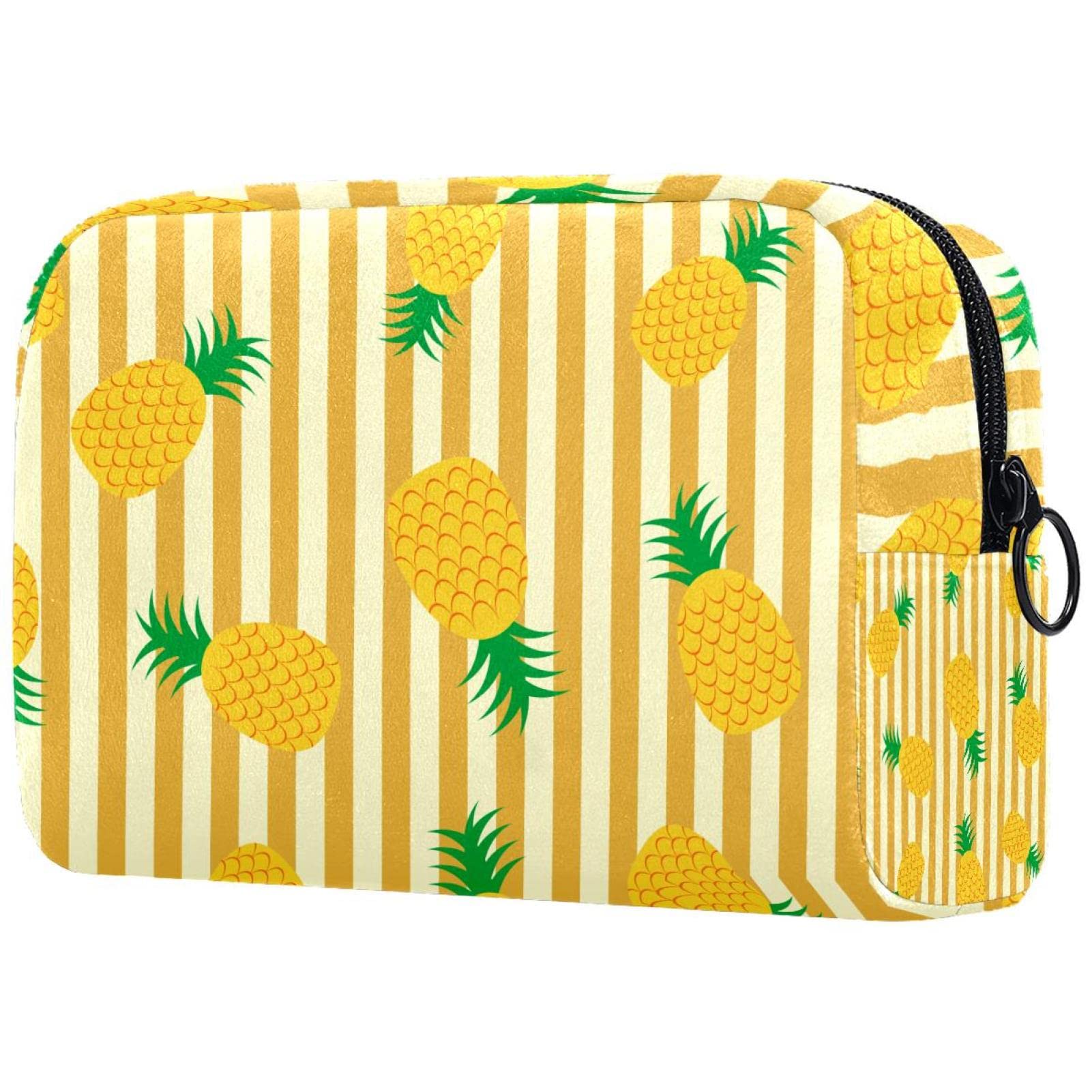 Personalized Travel Cosmetic Bag - Waterproof Standing Makeup Organizer with Zipper, Pineapple Stripe Design for Toiletries & Pencils | Perfect for Vacation, Gym & Daily Use