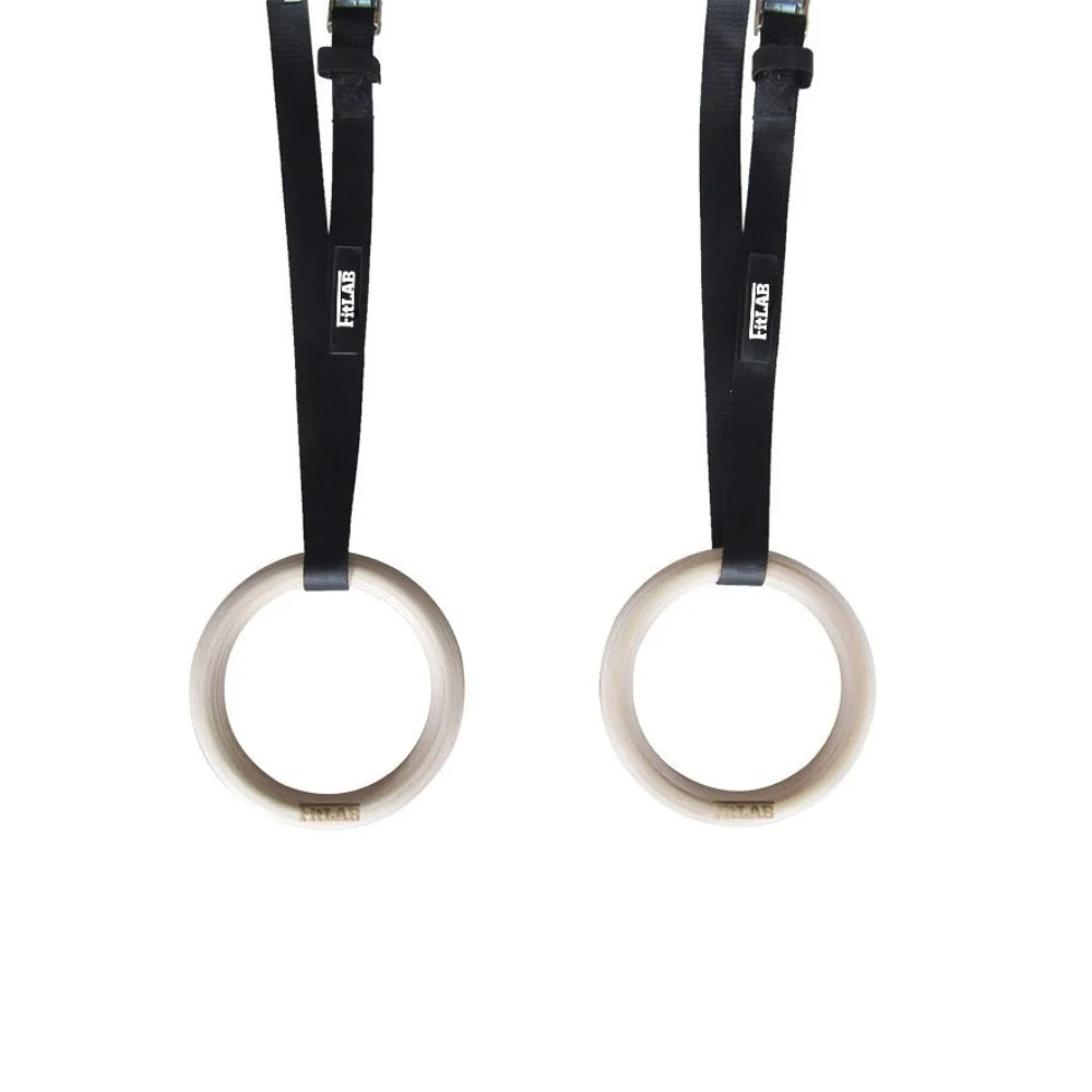 Fitlab Gym Rings Pair - Adjustable Wooden Gymnastic Rings for CrossFit, Calisthenics & Home Workouts - Perfect for Strength Training, Pull-Ups & Bodyweight Exercises