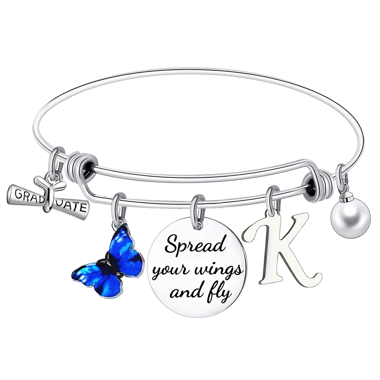 2022 Graduation Gifts for Women - Personalized Initial Butterfly Charm Bracelet for High School & College Graduates - Elegant Bangle Jewelry for Friends - Perfect Congratulation Present for Ceremony, Party & Special Occasions