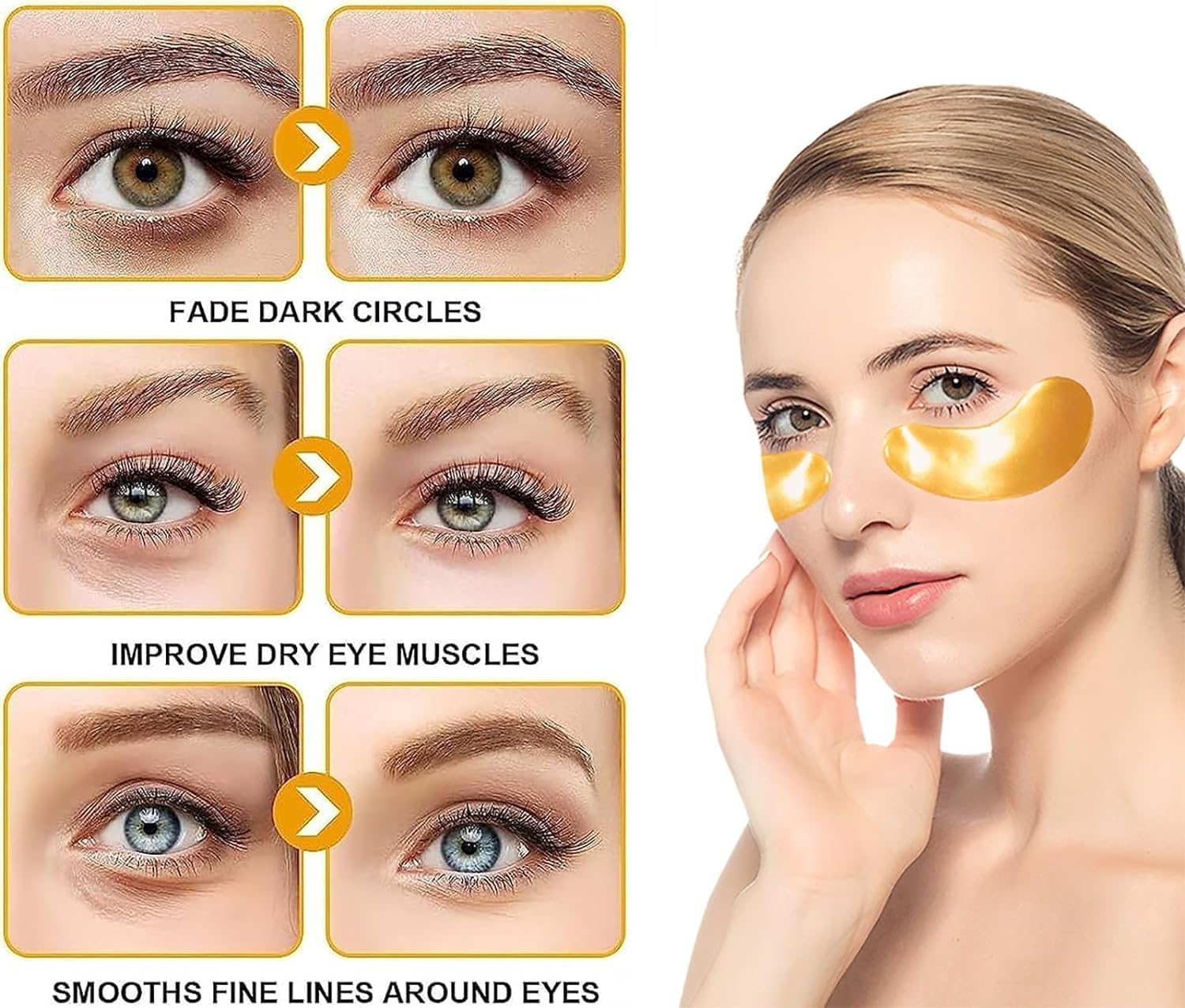 Kliffoo 24K Gold Under Eye Patches - 5 Pairs for Puffy Eyes, Dark Circles & Wrinkles | Hydrating Anti-Aging Eye Mask with Collagen, Hyaluronic Acid & Castor Oil | Reduce Eye Bags & Brighten Skin | Perfect for Night Routine, Travel & Morning Skincare