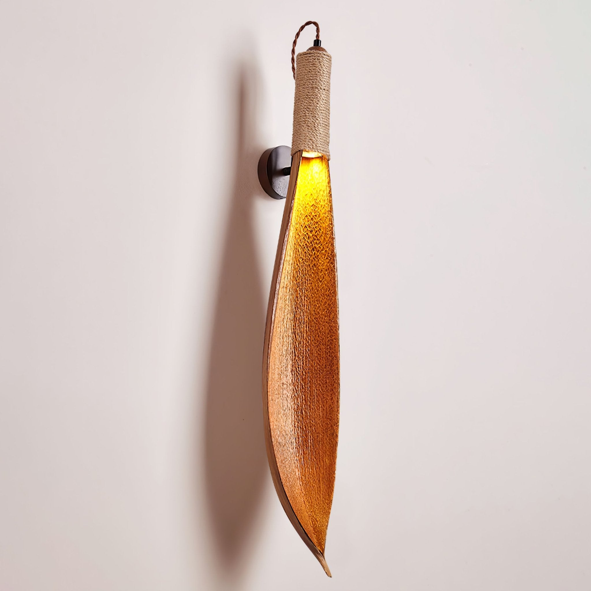 Handmade Cocoa Leaf Wall Sconce - Rustic Boho Decor Lighting Fixture for Living Room, Bedroom, or Patio