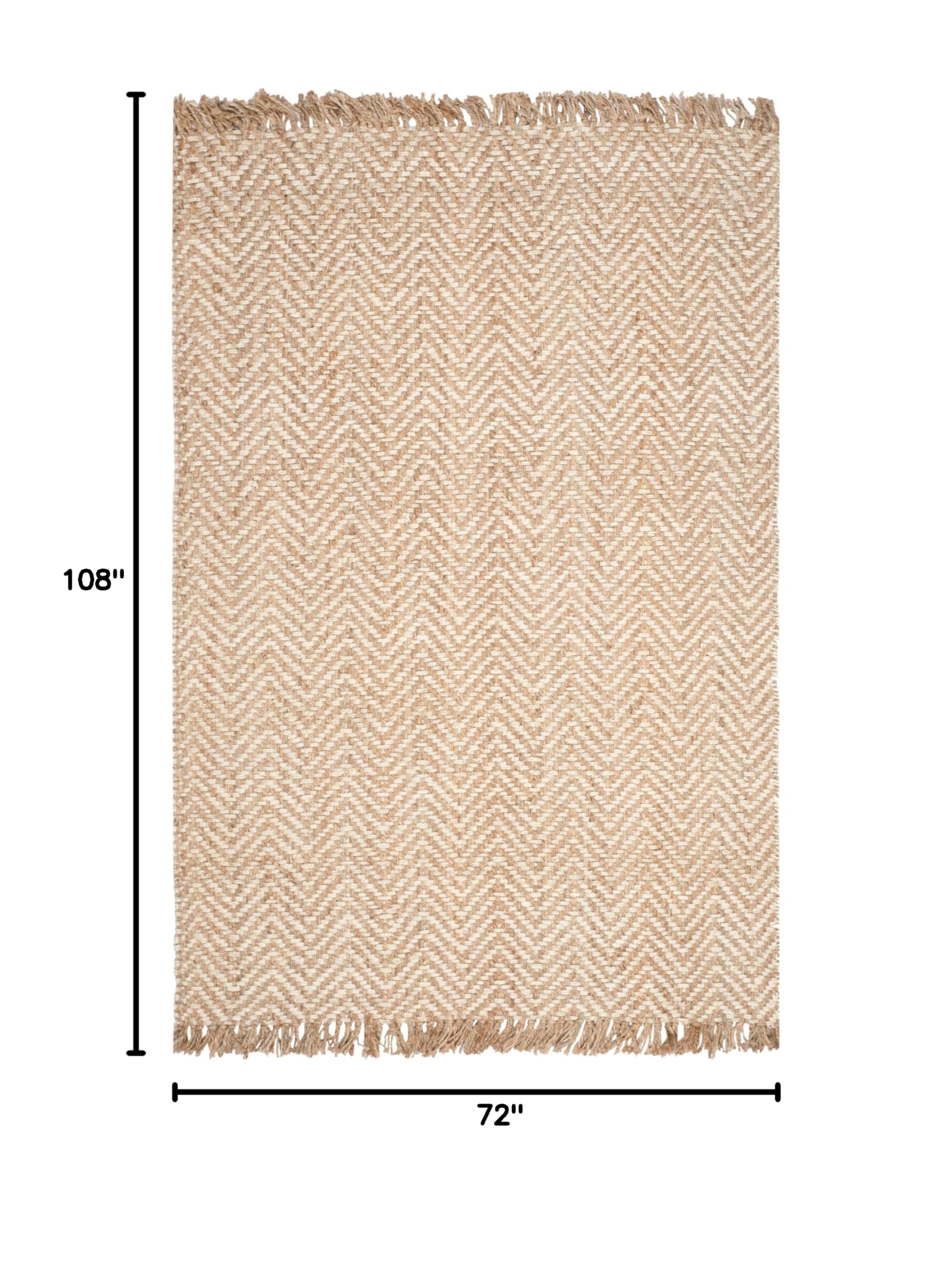 SAFAVIEH Handmade Natural Jute Area Rug 6' x 9' - Bleach & Natural Chevron Design with Fringe | Eco-Friendly, Durable for High Traffic Areas | Perfect for Living Room, Bedroom, Dining Room & Home Office Decor