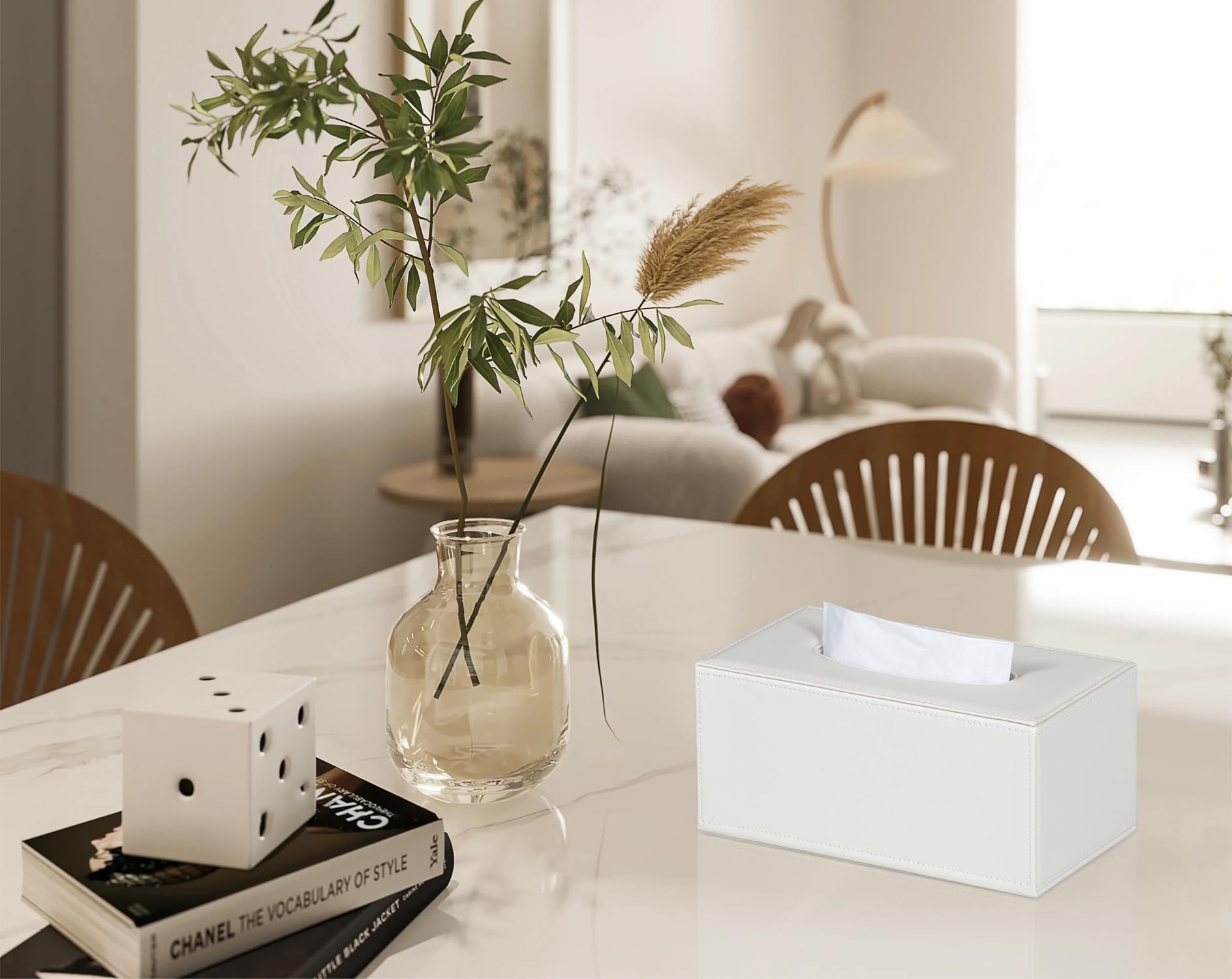 White Rectangular Tissue Box Cover - Bathroom Tissue Holder for Home & Office Decor | Durable & Stylish Tissue Box Organizer