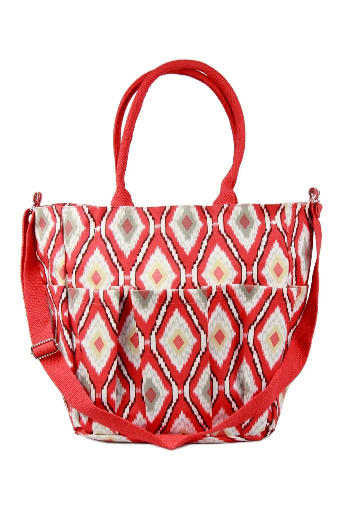Stylish Oasis Red Ikat Weekender Bag - Large Travel Duffel with Pockets | Perfect for Weekend Getaways, Gym, and Business Trips