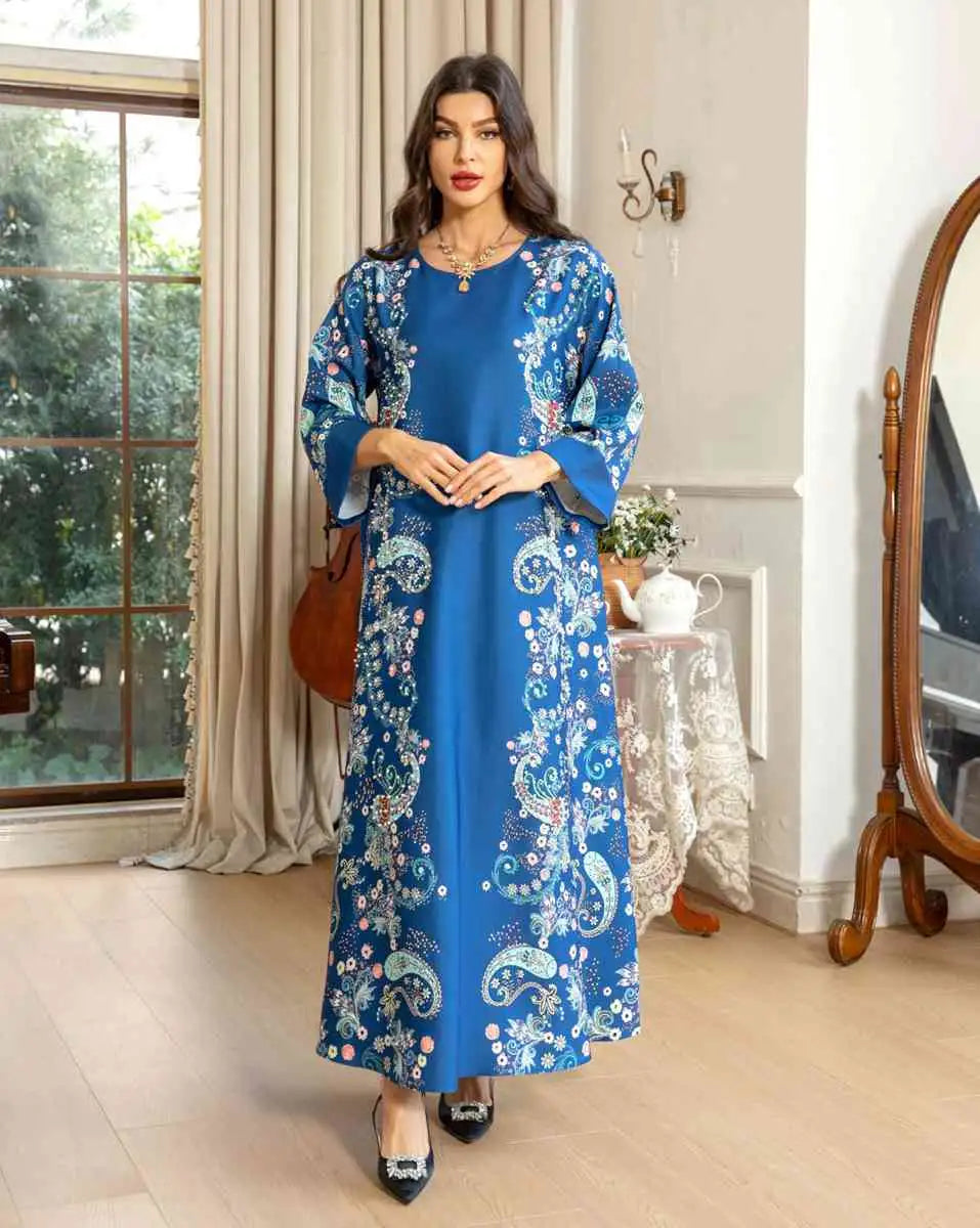 Elegant Hotfix Rhinestone Beaded Kaftan Dress for Women - Perfect for Eid Celebrations, Weddings & Special Occasions