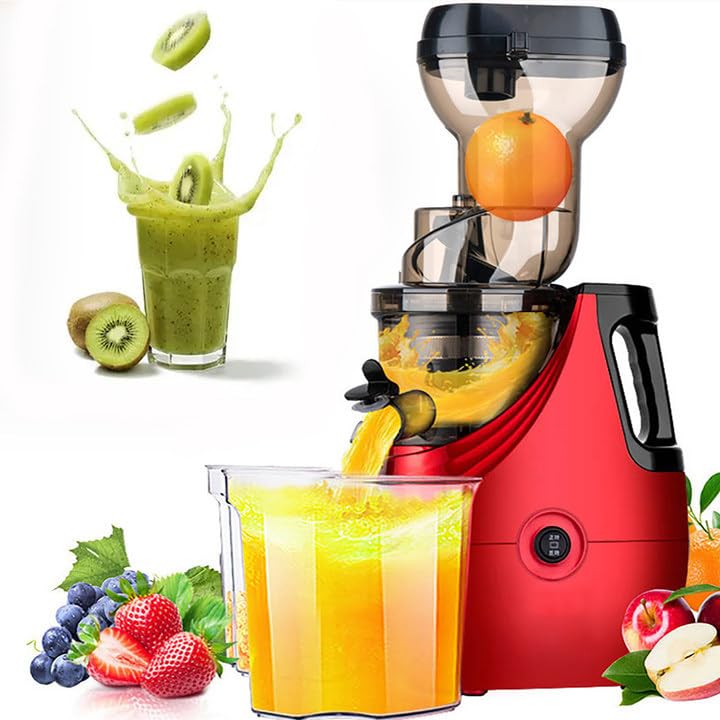 Vertical Slow Masticating Juicer - Cold Press Juicer with Reverse Function, 86mm Large Feed Chute for Efficient Juice Extraction, 2 Speed Modes, High Juice Yield - Easy to Clean, Red - Perfect for Healthy Juicing at Home, Gym or Office